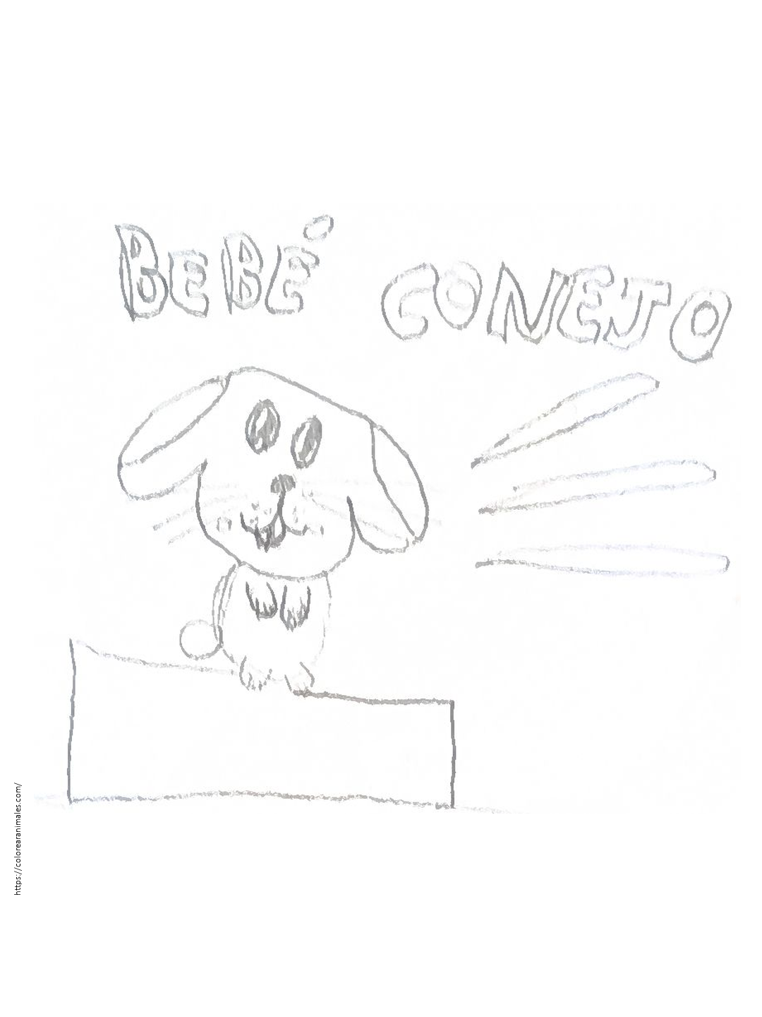 dibujo de bebe conejo para colorear, conejito tierno rodeado de flores hecho a mano para ninos