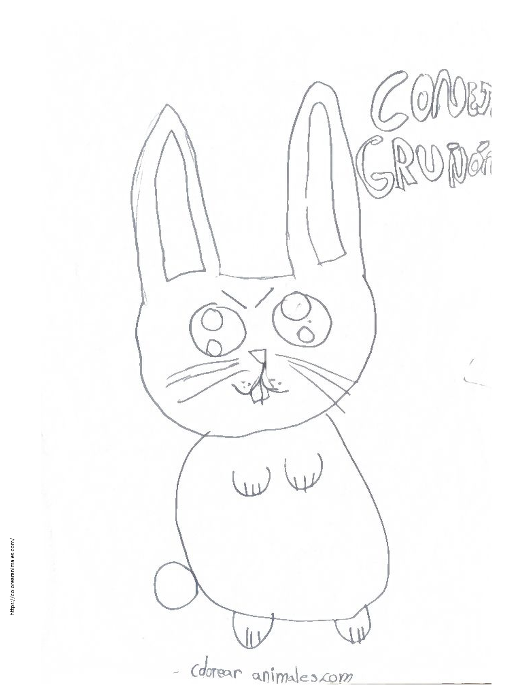 conejo gruñón para colorear dibujado a mano por Emma