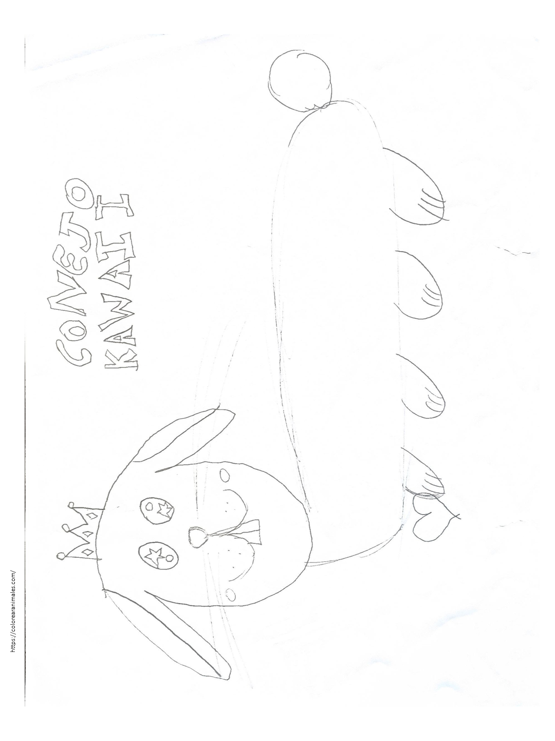 dibujo de conejo kawaii para colorear a lapiz, conejito con orejas grandes estilo kawaii hecho a mano
