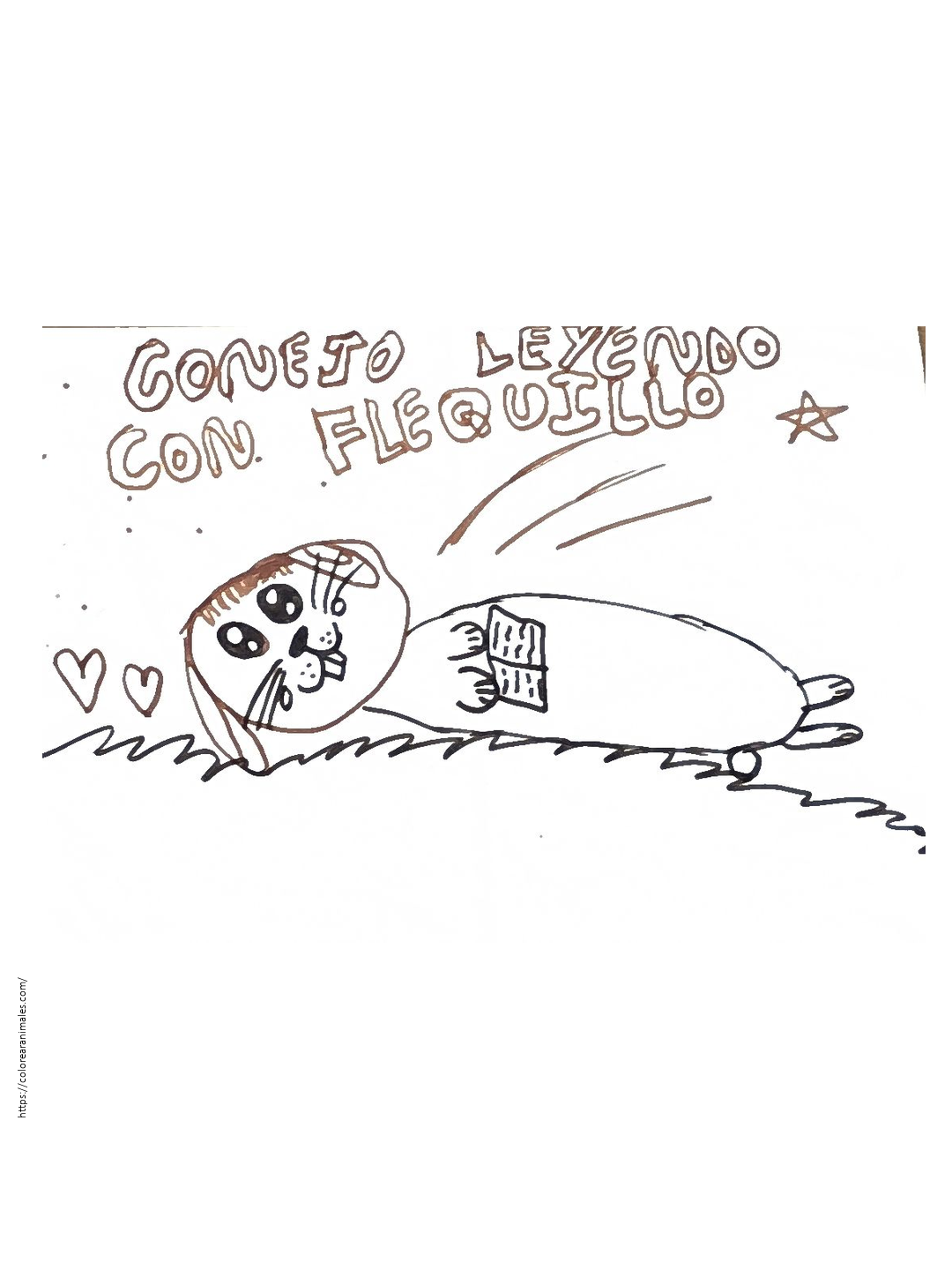 conejo leyendo para colorear dibujado a mano por Emma