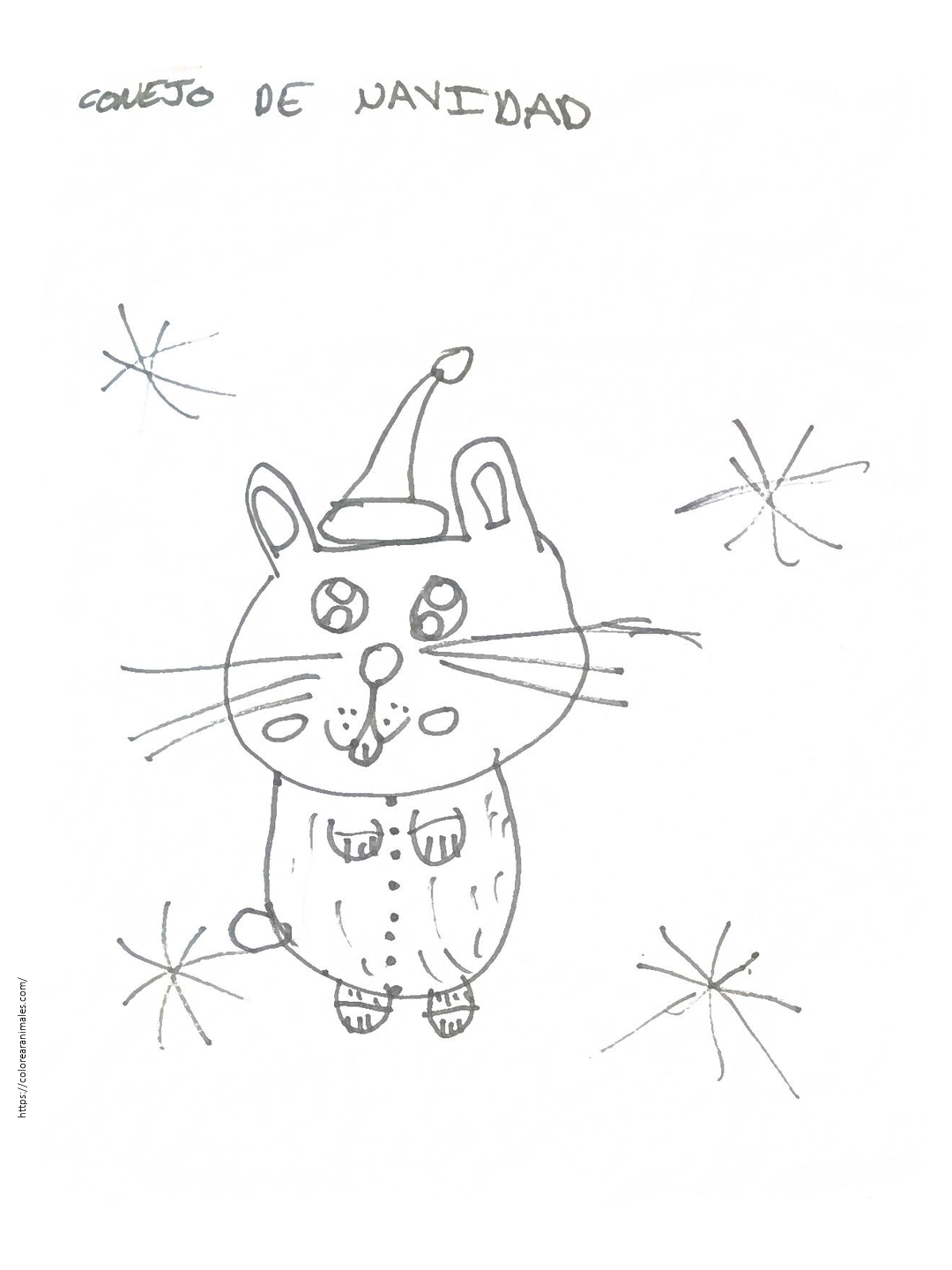 dibujo de conejo de navidad para colorear, conejito navideno con decoracion hecho a mano