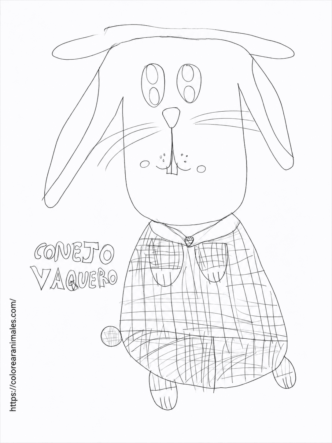 Conejo vaquero para colorear e imprimir — dibujado por Emma