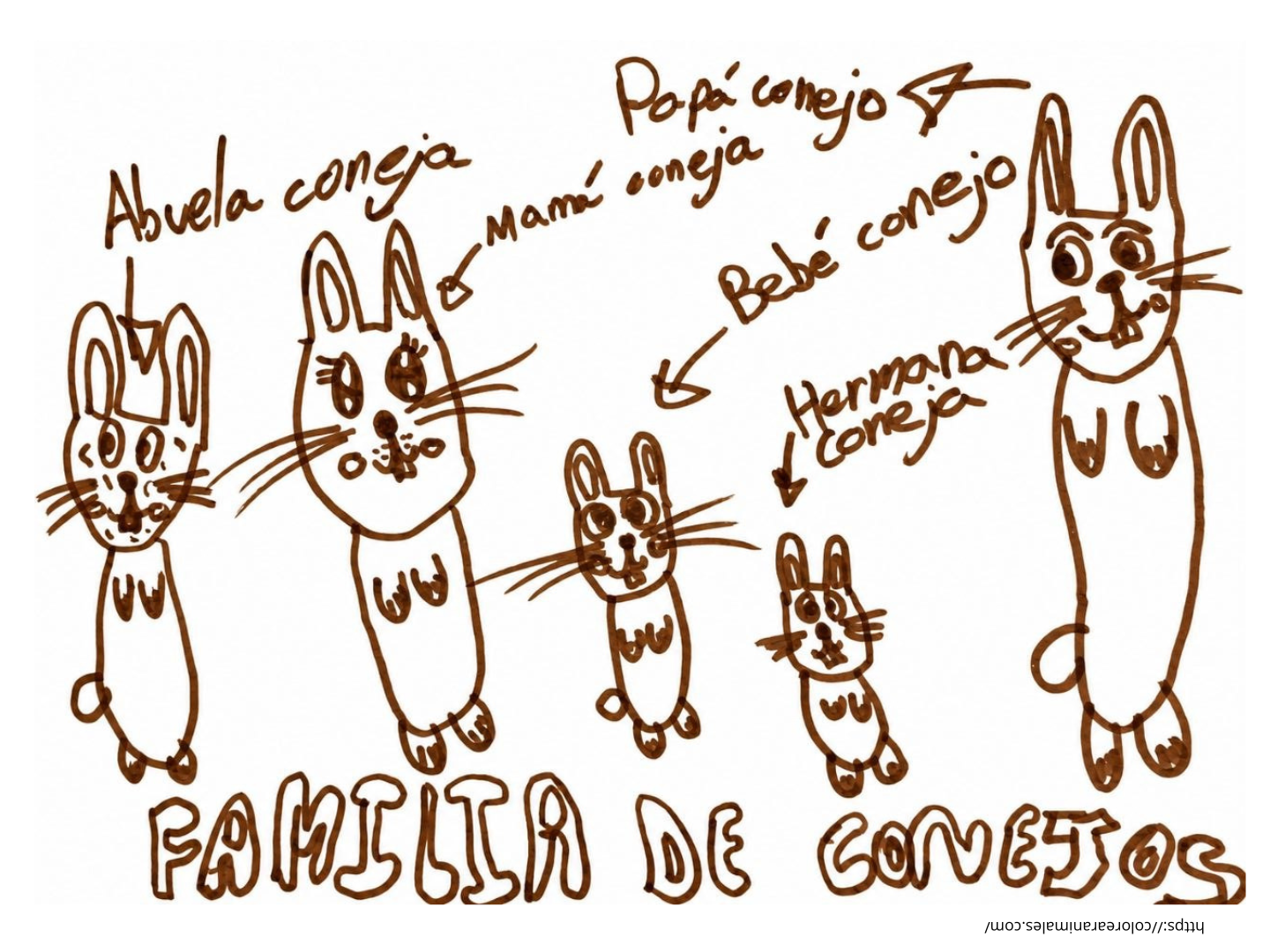 familia de conejos para colorear dibujada a mano por Emma de 8 años
