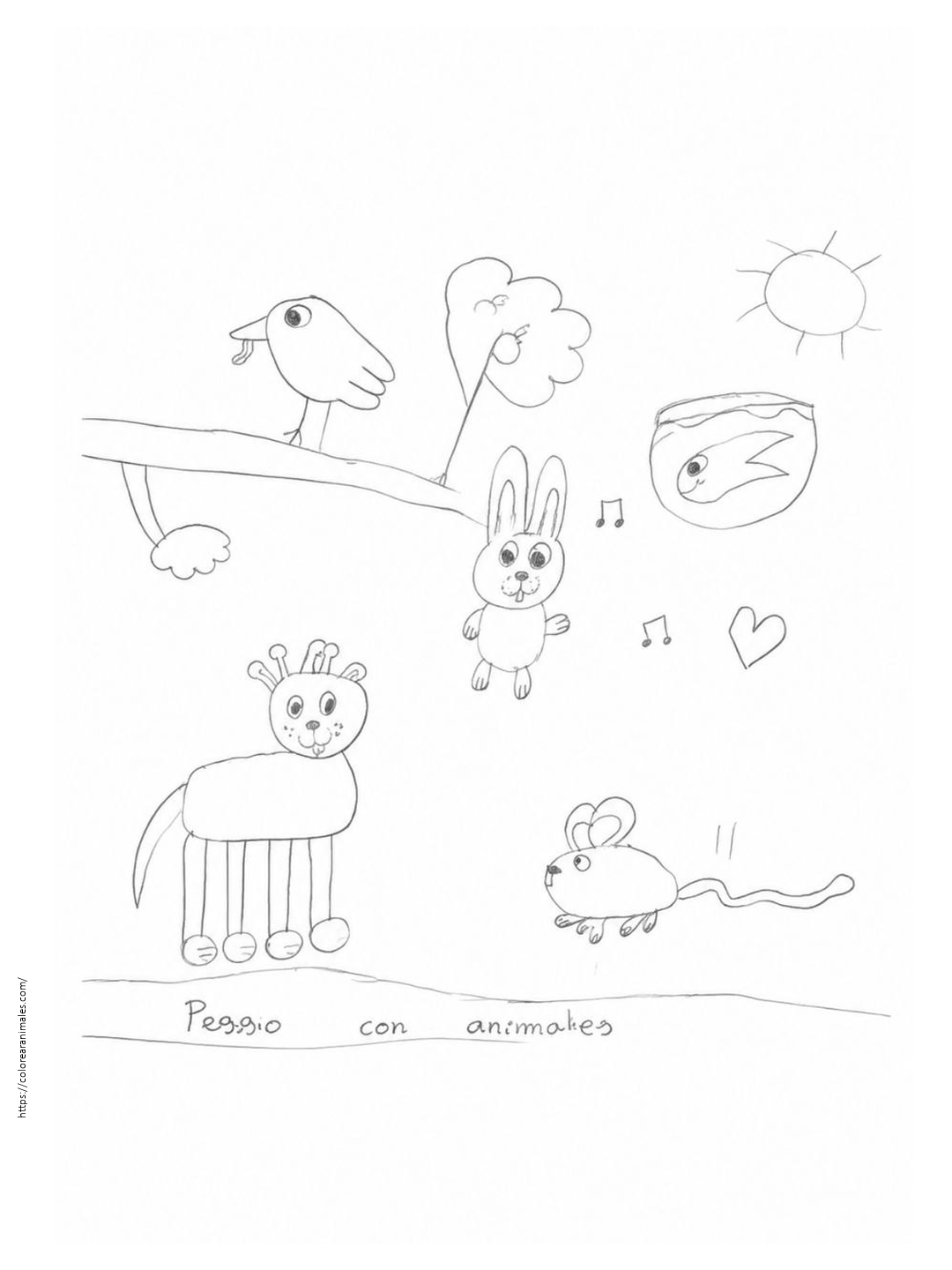 Perro con animales para colorear