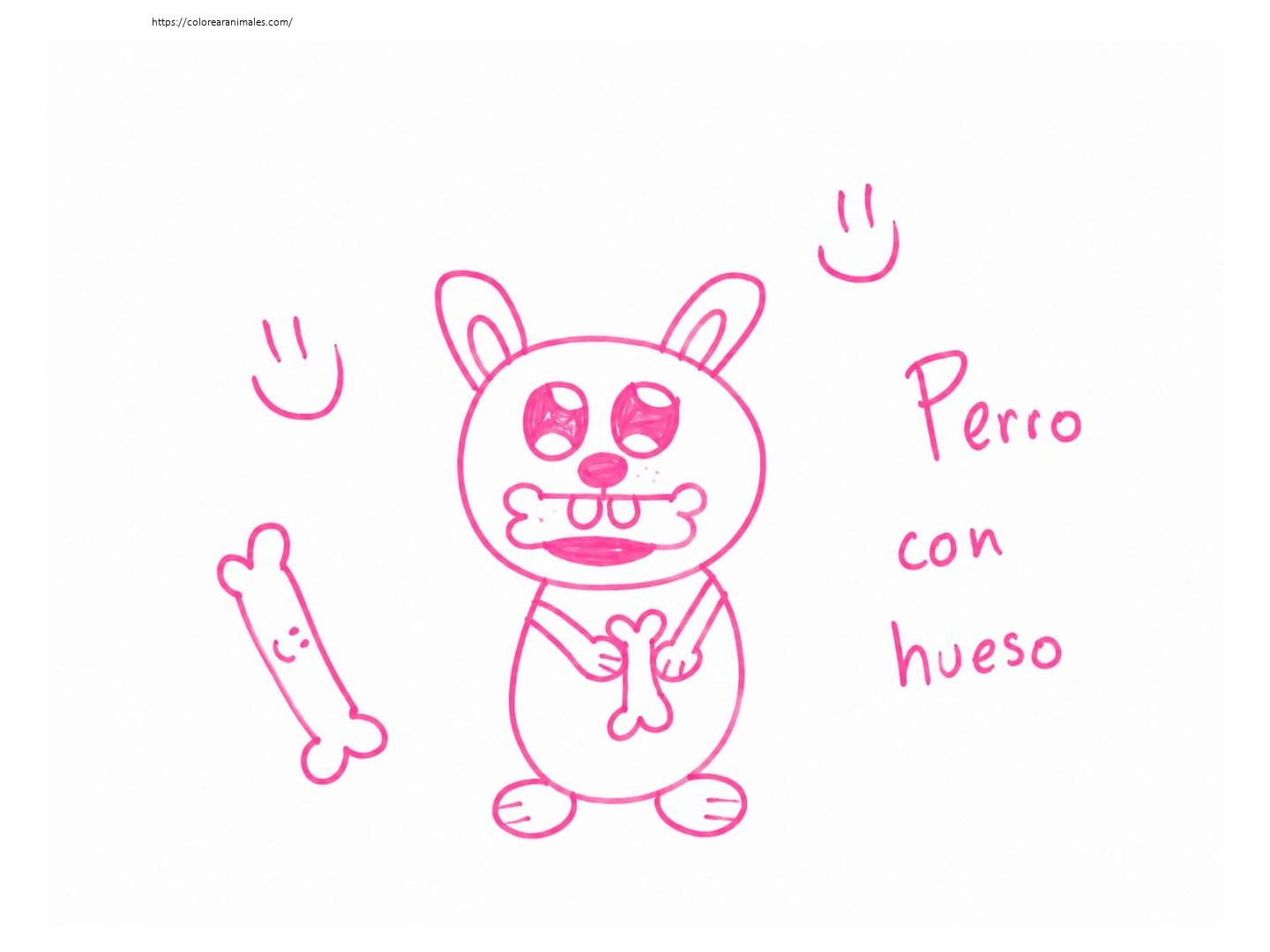 Perro con hueso para colorear — dibujado por Lara