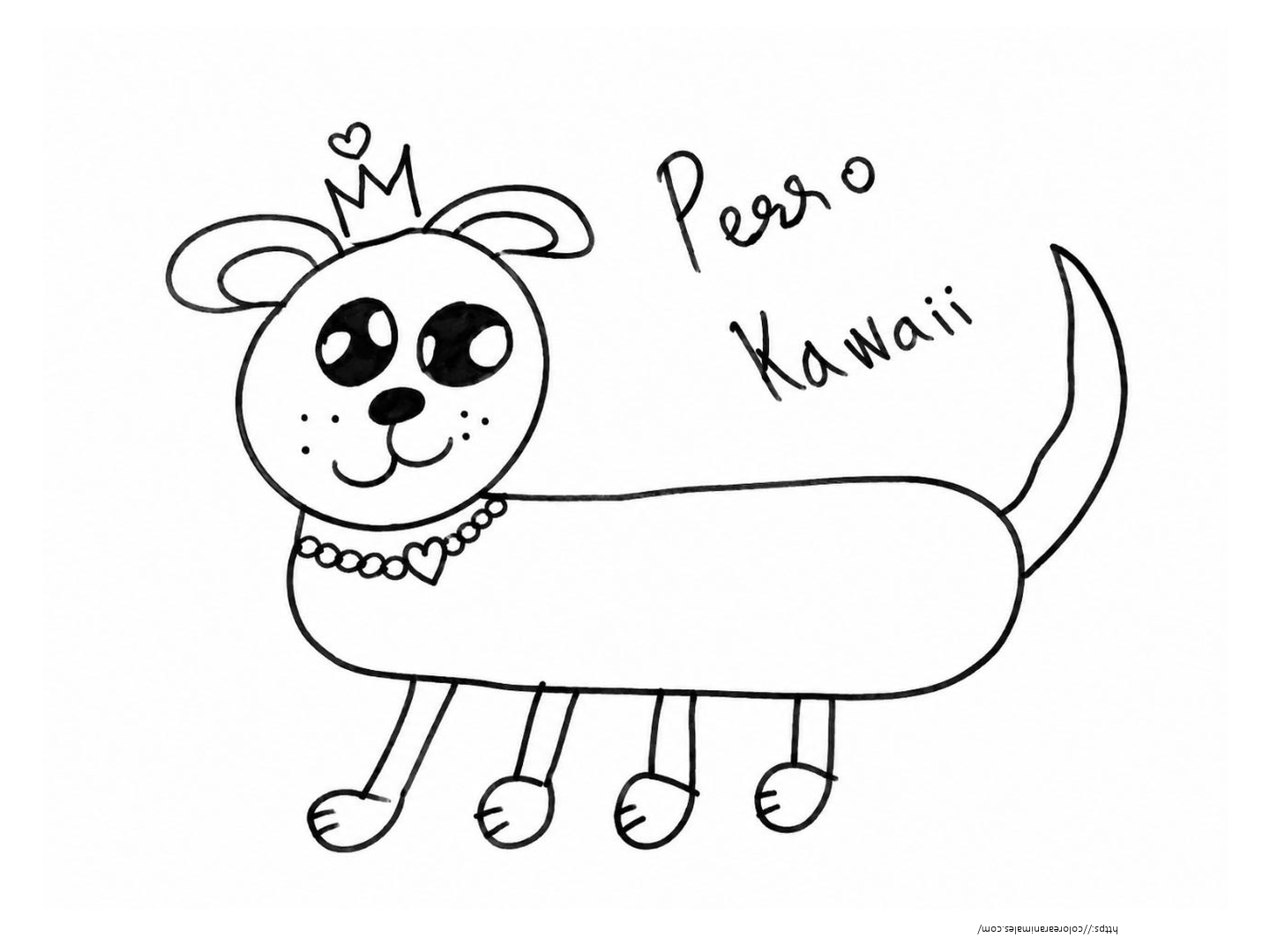 perro kawaii para colorear dibujado a lapiz por Lara, estilo japones con ojos grandes
