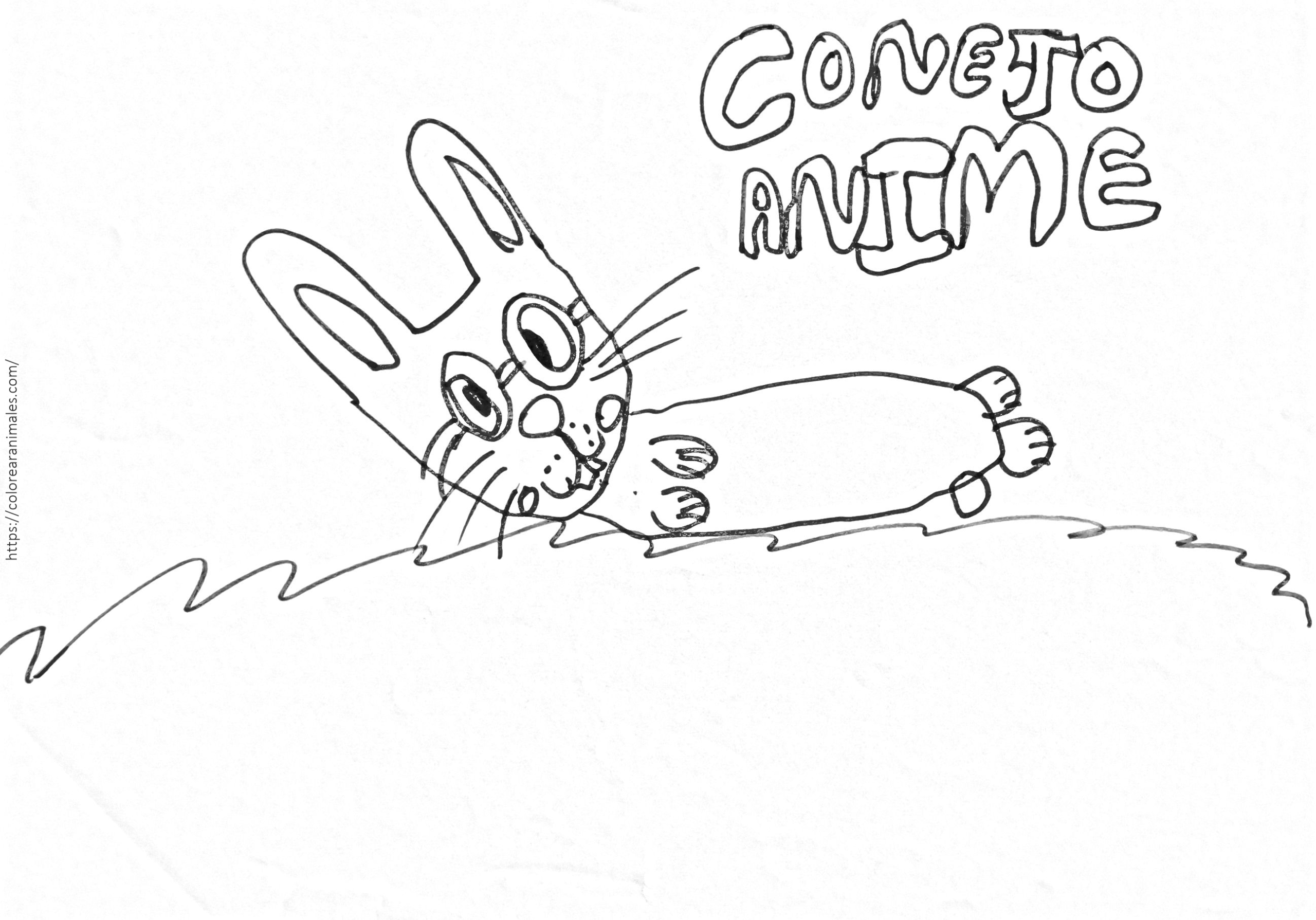 Dibujo de conejo estilo anime para colorear corriendo sobre hierba