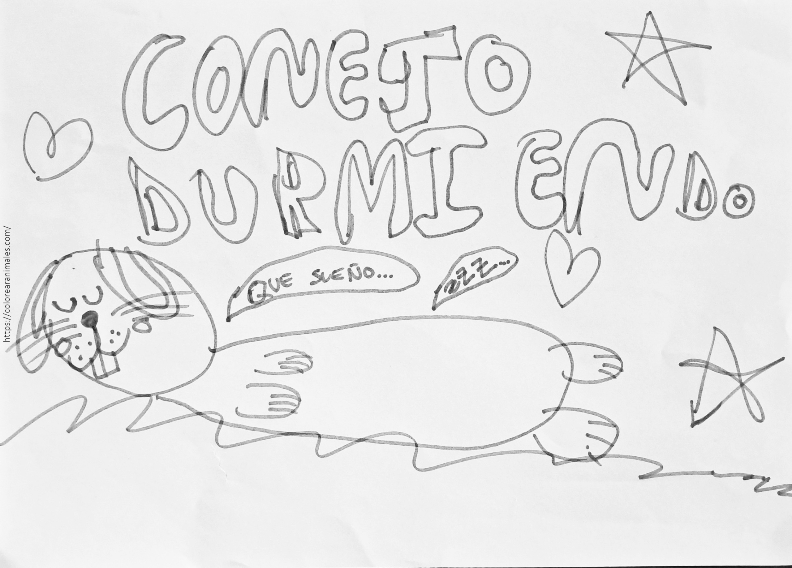 Conejo durmiendo para colorear e imprimir — dibujado por Emma