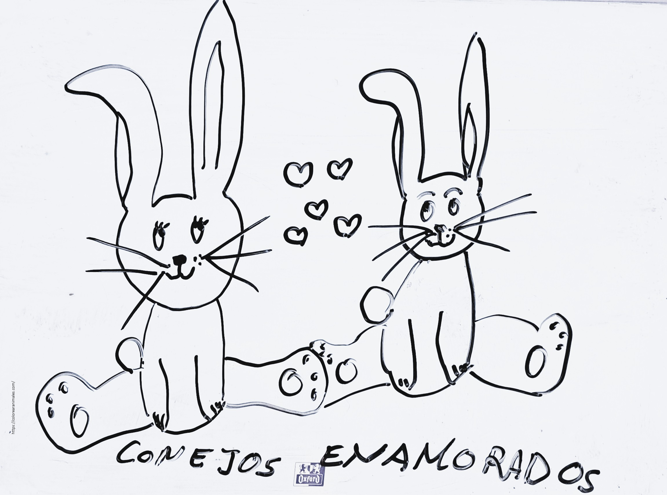pareja de conejos enamorados con corazones para colorear e imprimir gratis