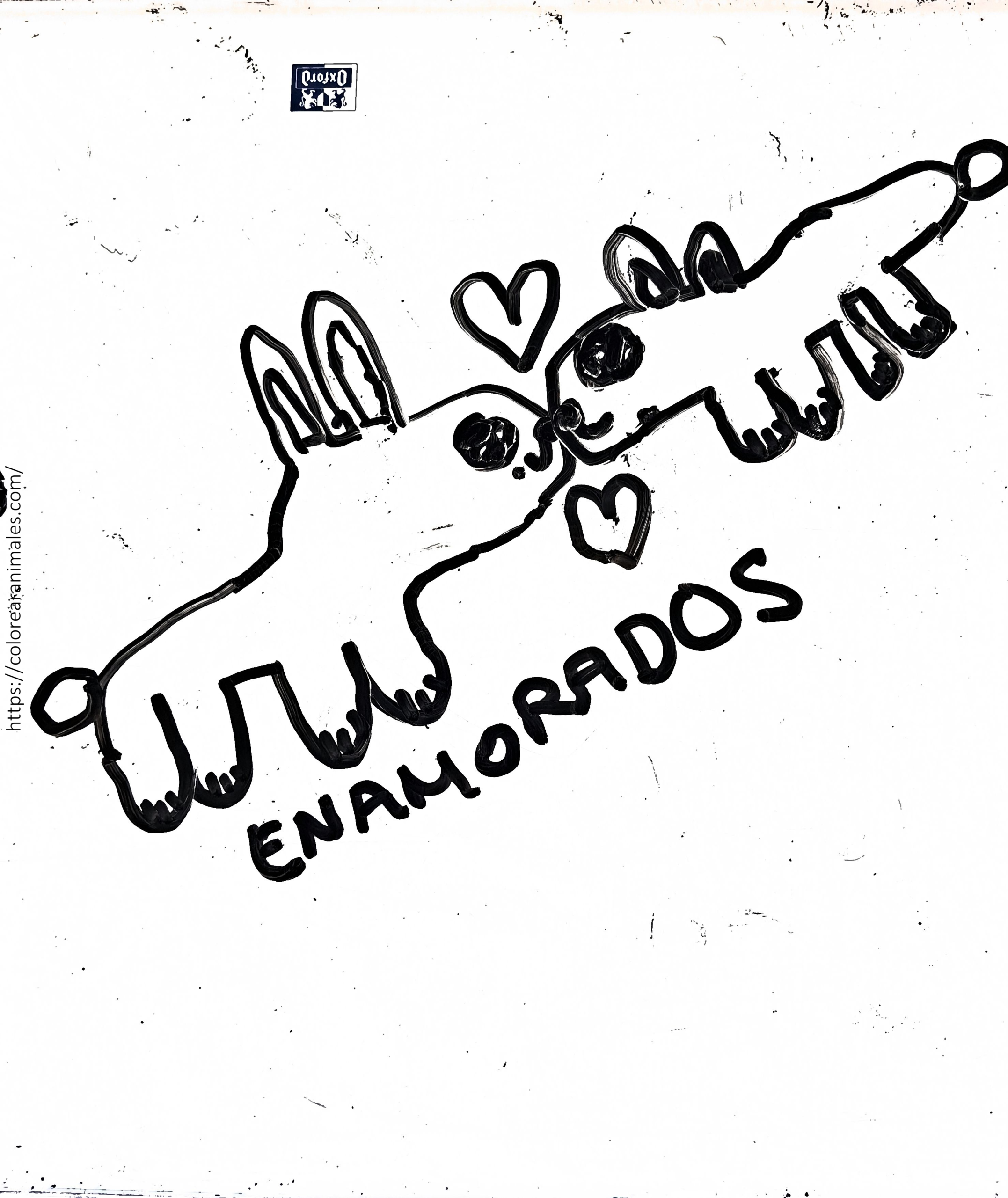 Pareja de conejitos enamorados para colorear e imprimir