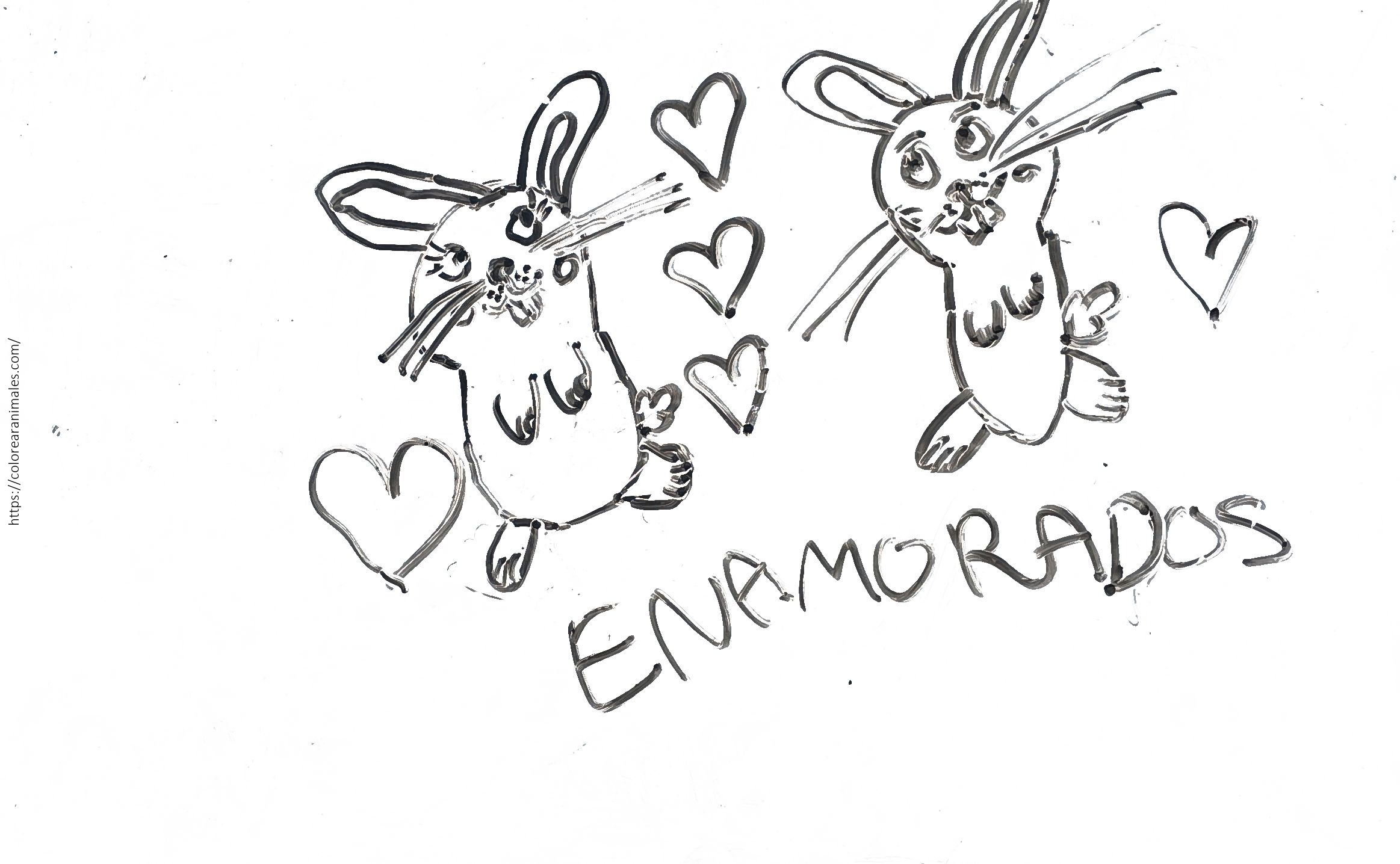 Dos conejos enamorados para colorear e imprimir gratis