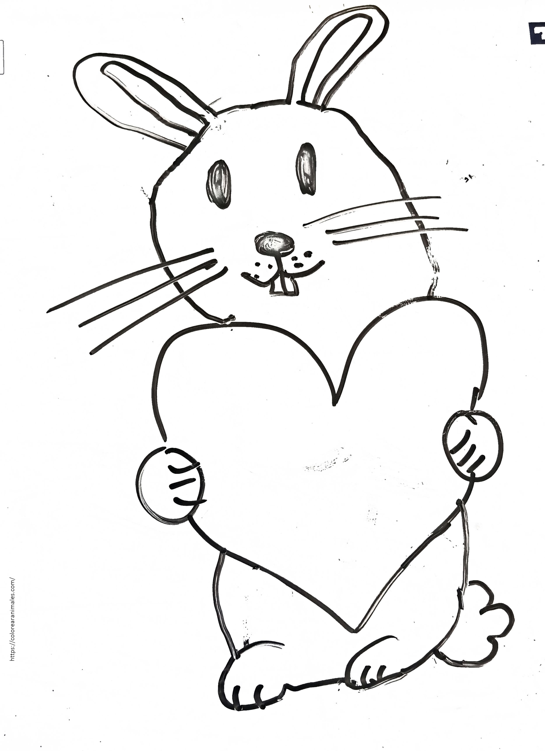 conejo kawaii sujetando un corazón grande para colorear e imprimir gratis