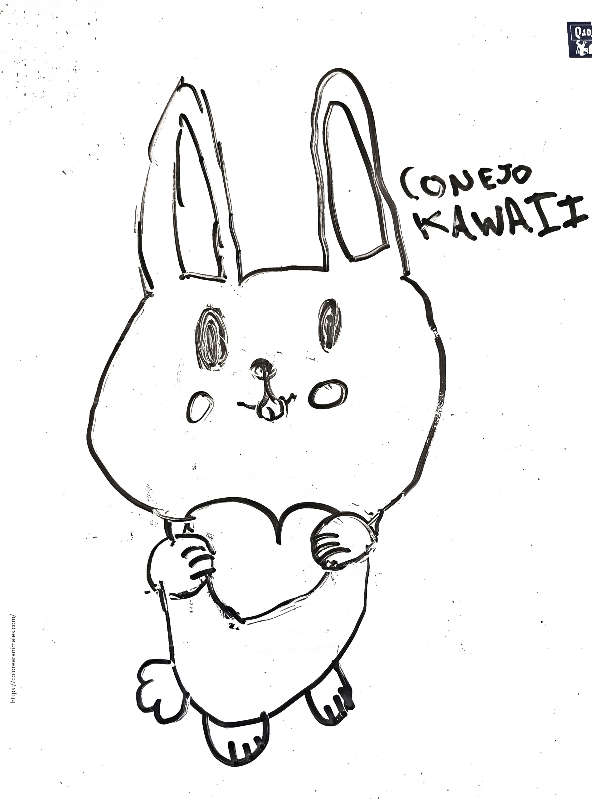 conejo kawaii abrazando un corazón para colorear, dibujo tierno para niños