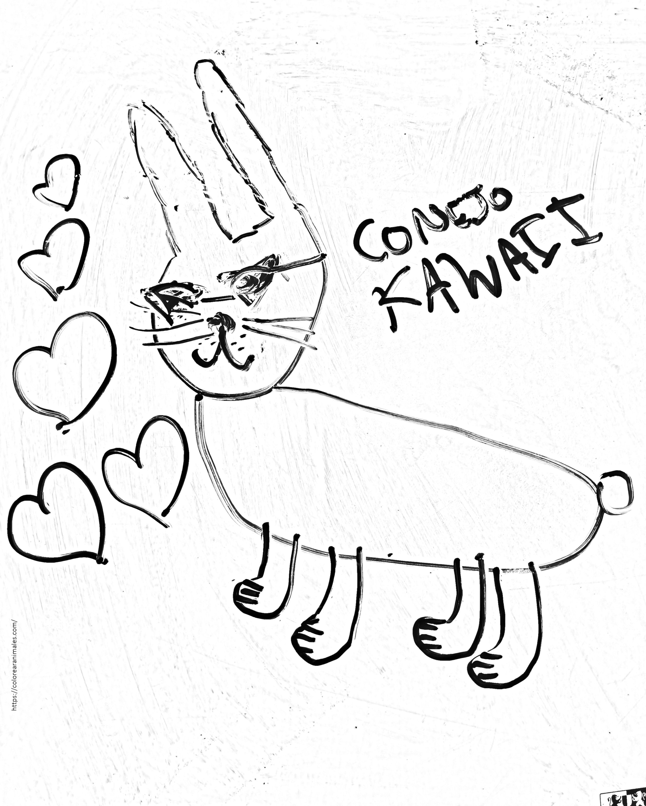 conejo kawaii de cuerpo largo con gafas de sol para colorear e imprimir