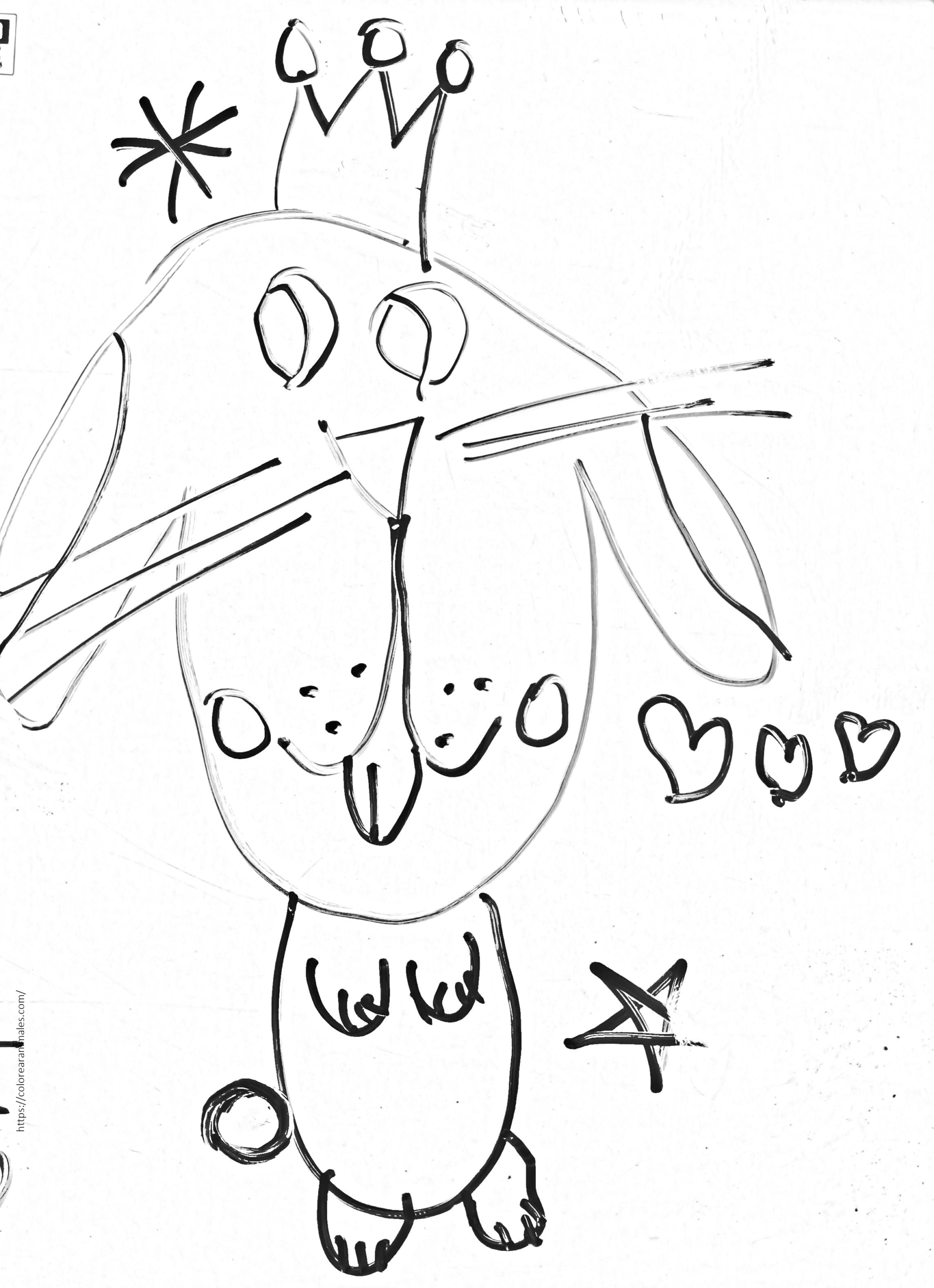 conejo kawaii con corona para colorear, dibujo tierno para imprimir gratis