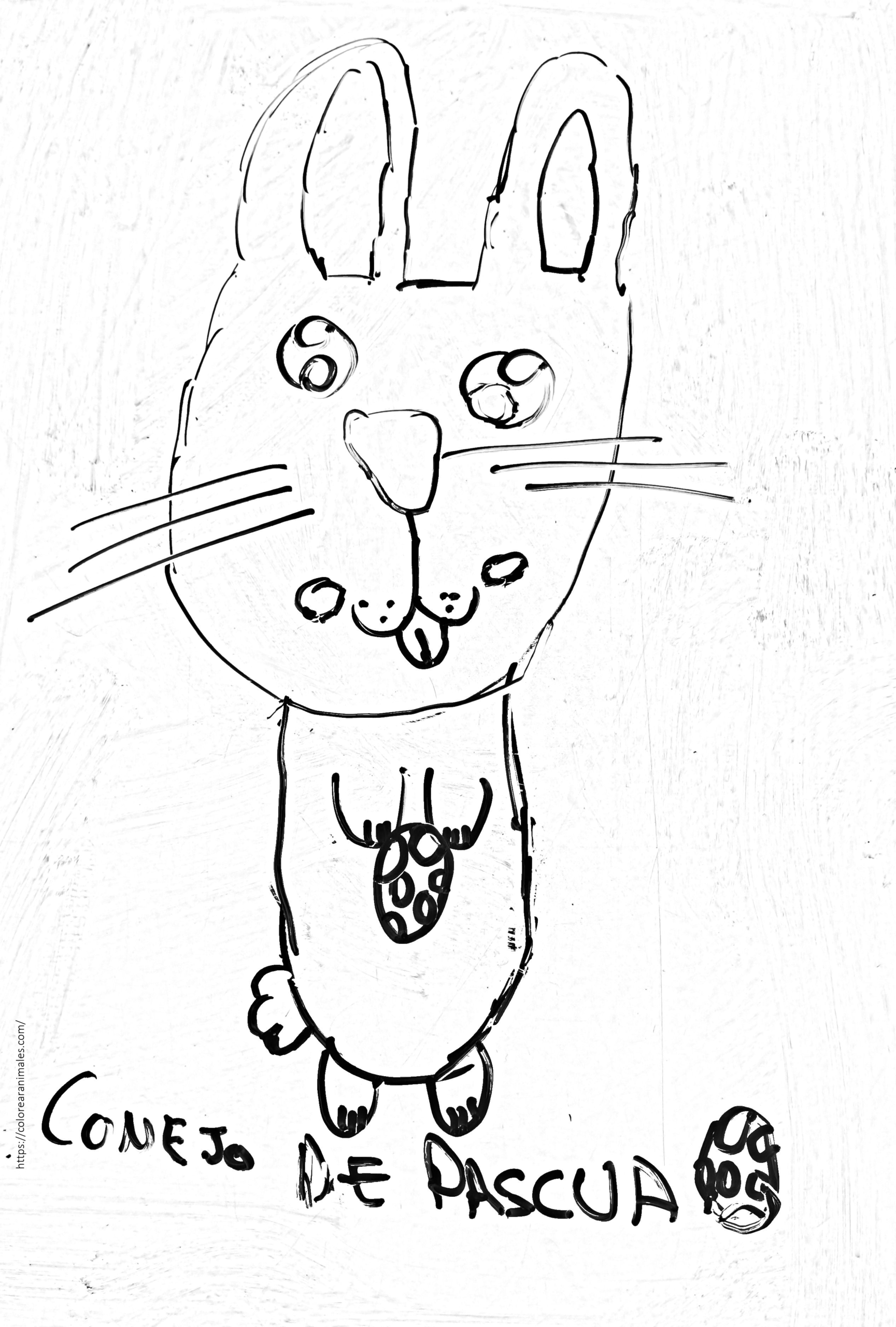 conejo de Pascua de pie para colorear, dibujo sencillo para niños