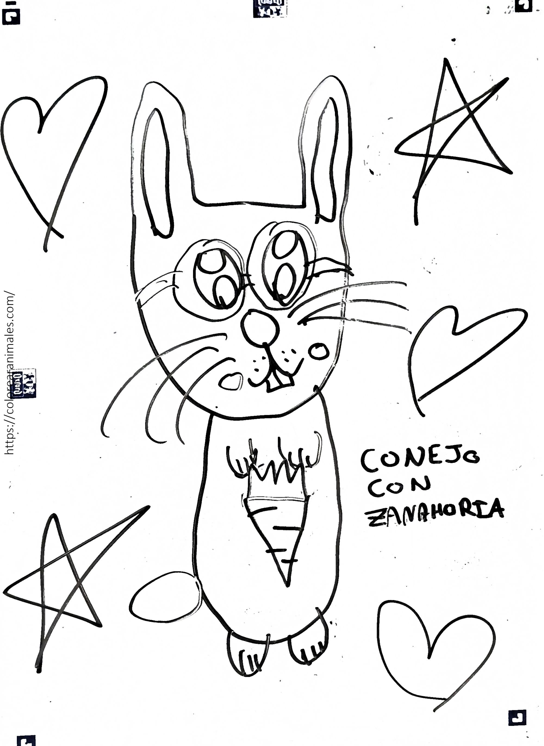 Conejo con zanahoria para colorear sujetando una zanahoria entre las patas