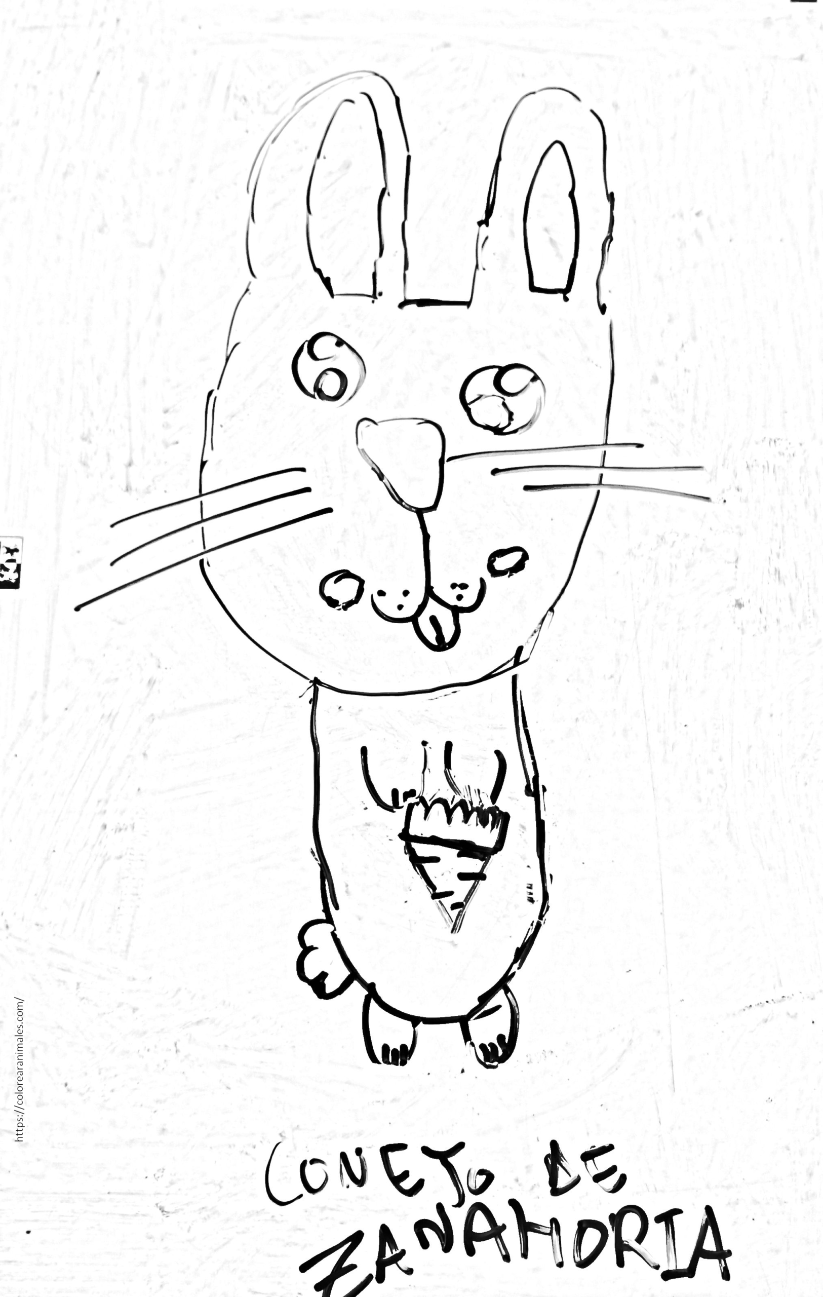 conejo con una zanahoria para colorear, dibujo tierno para niños