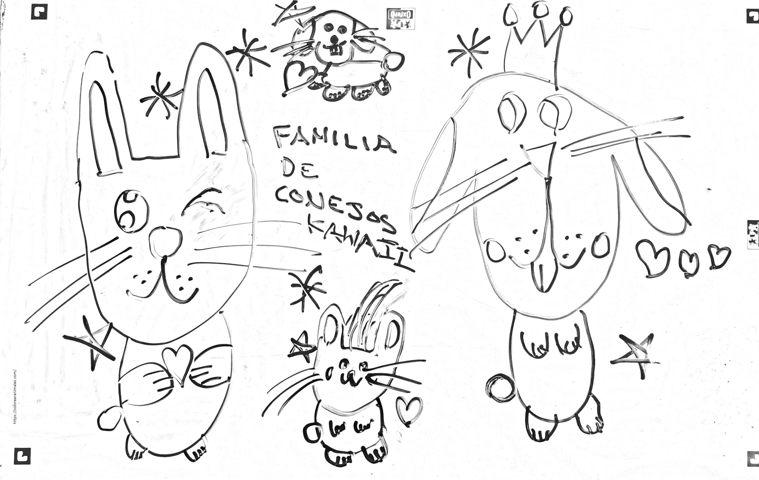 familia de conejos kawaii para colorear, varios dibujos tiernos para niños