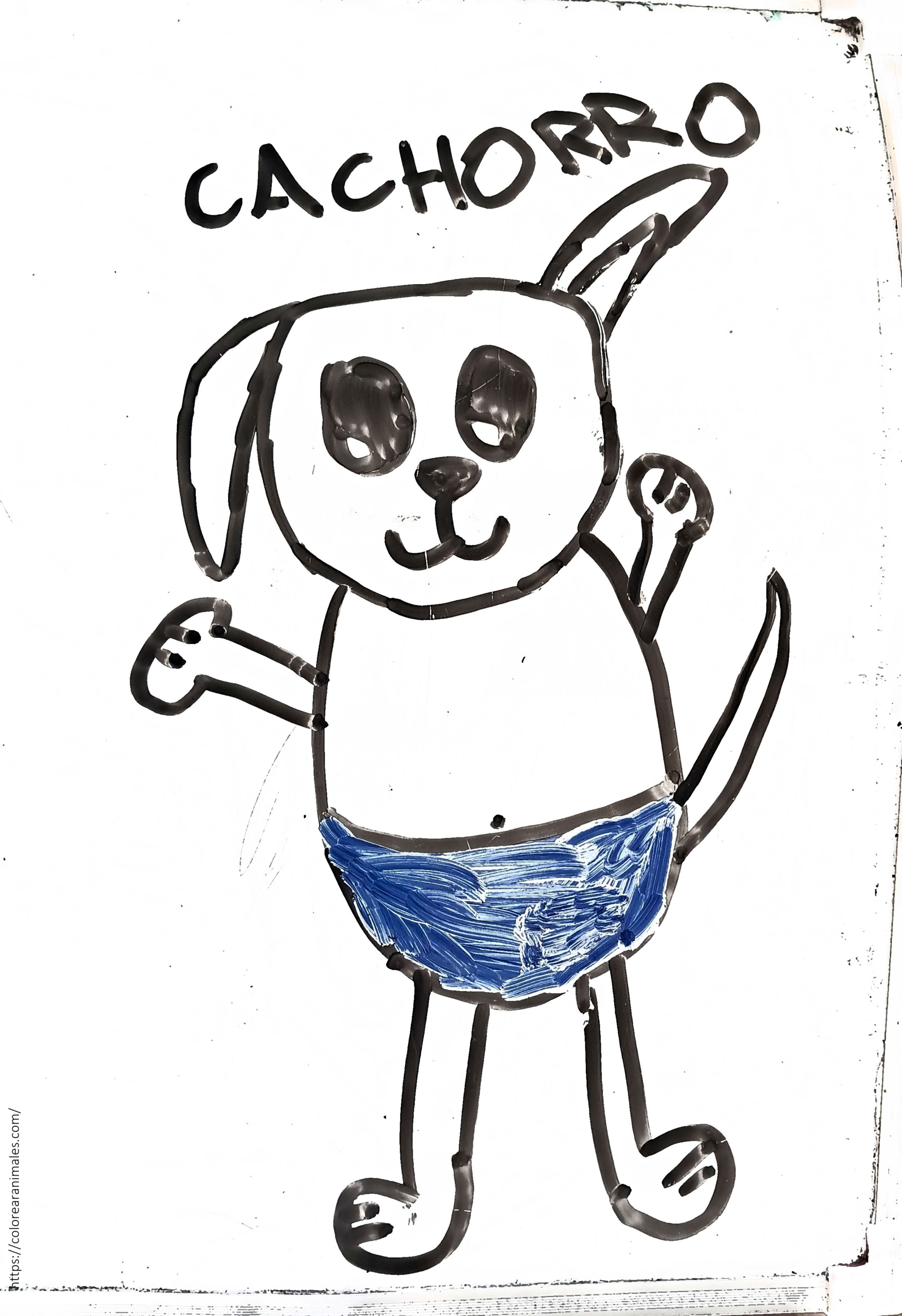 Dibujo de cachorro de perro de pie con pantalón vaquero para colorear