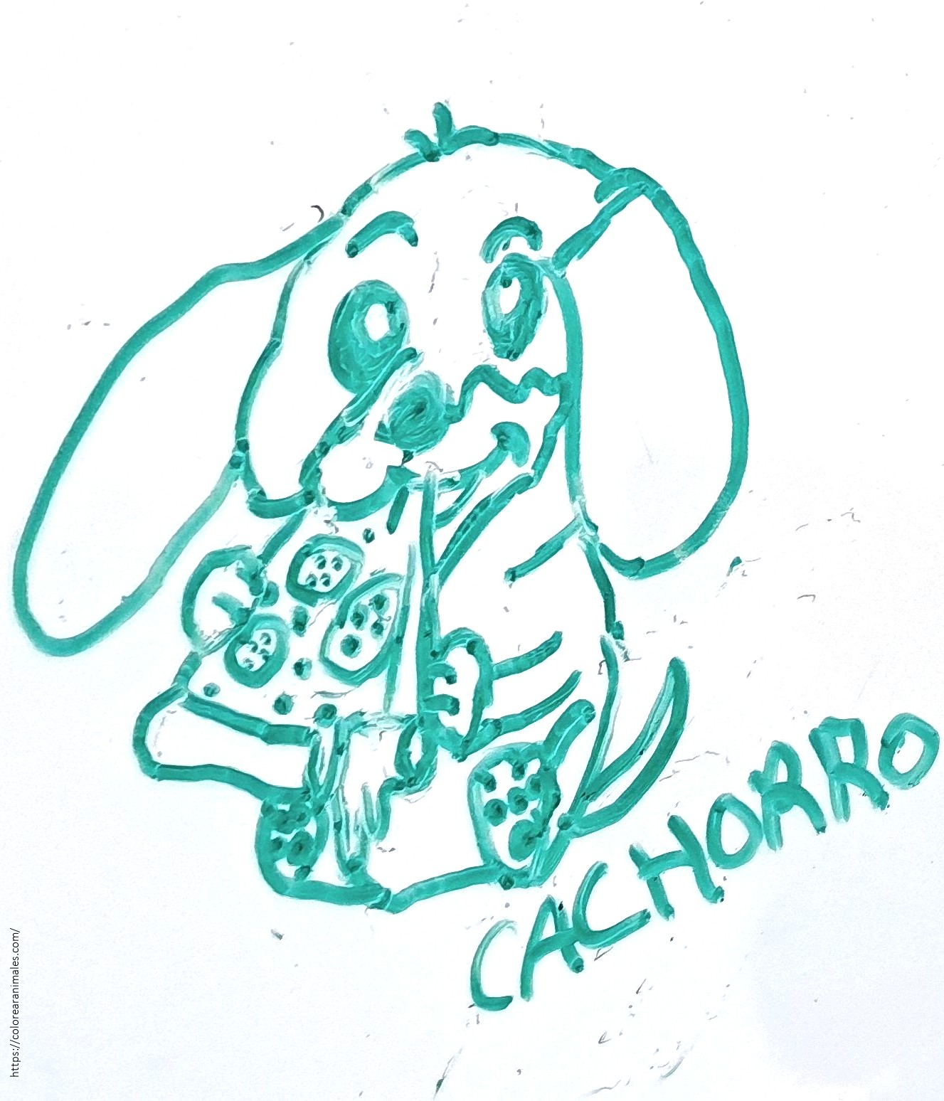 Cachorro de perro de orejas caídas comiendo pizza para colorear