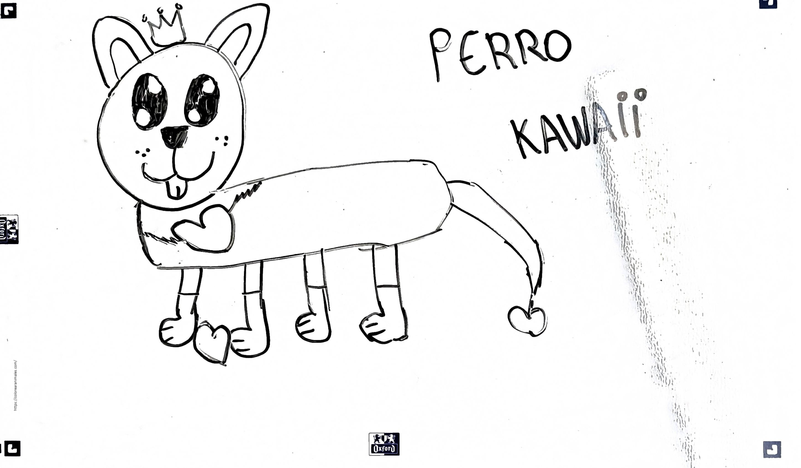 perro kawaii de cuerpo largo con corona para colorear e imprimir gratis