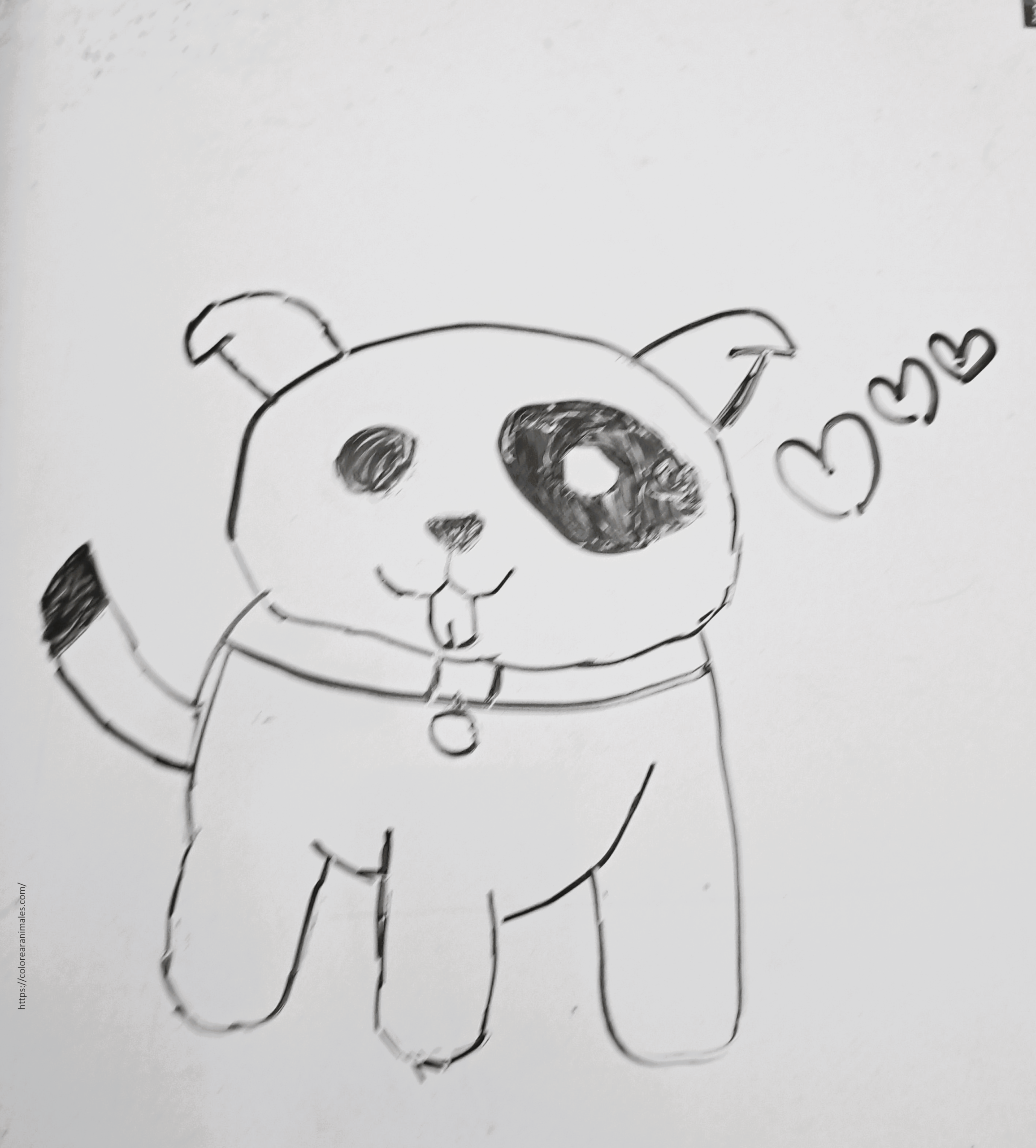 perro kawaii con collar y corazones para colorear, dibujo tierno para niños