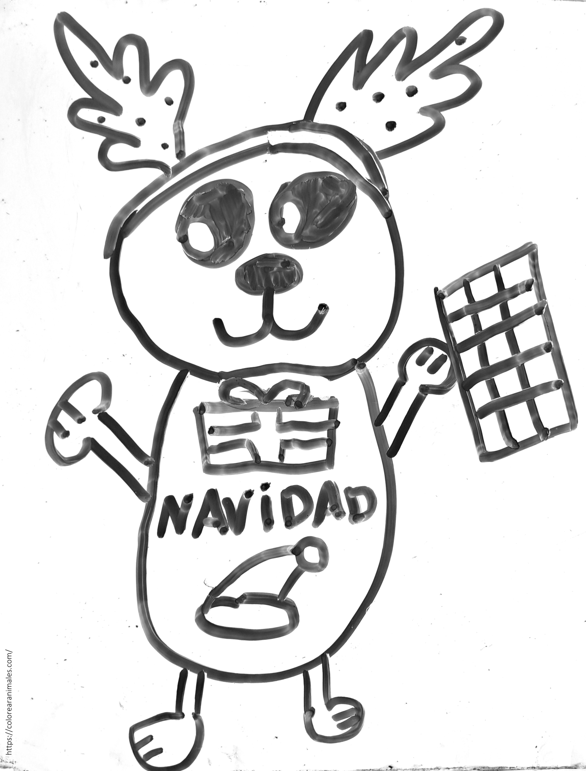 Perro reno de Navidad con regalo y chocolate para colorear