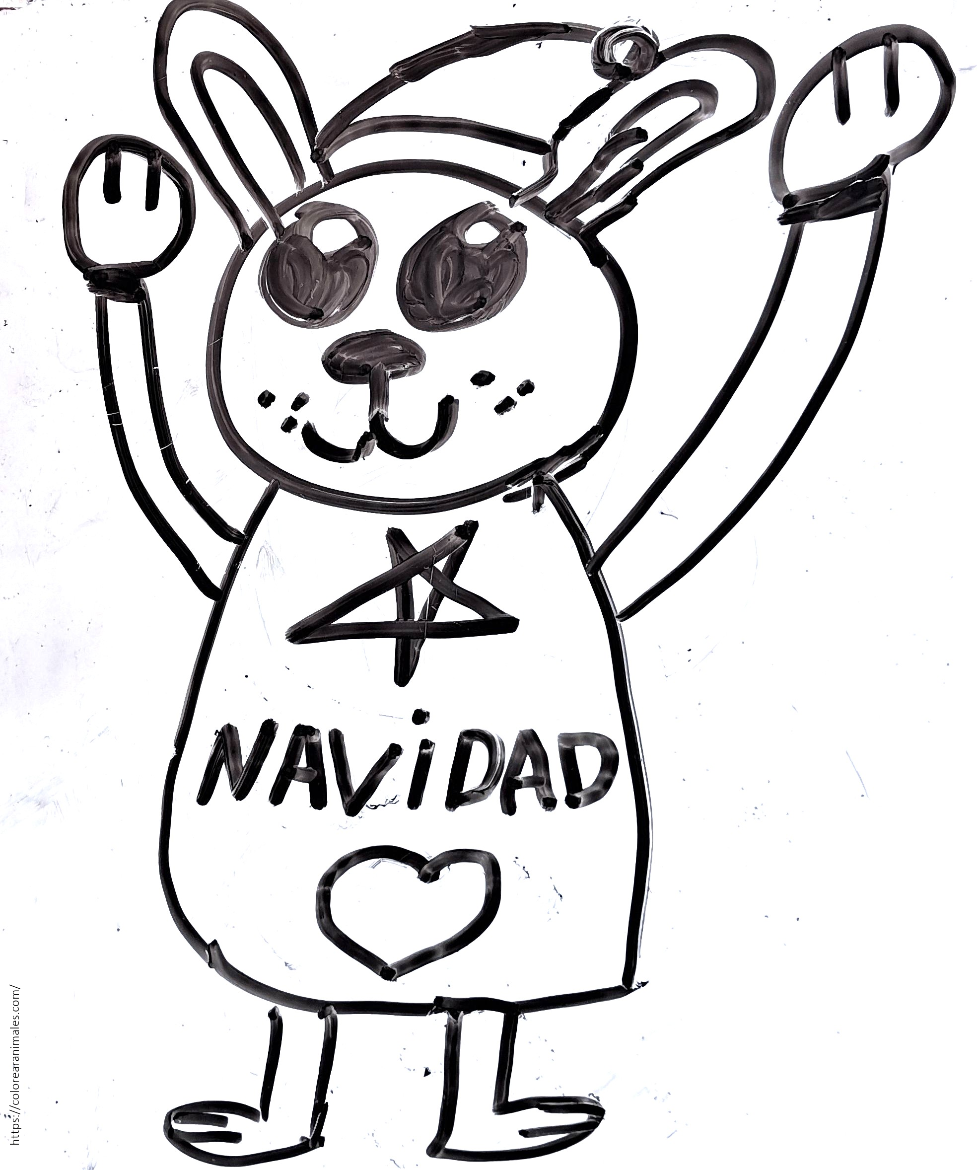 Perro navideño con estrella y corazón para colorear