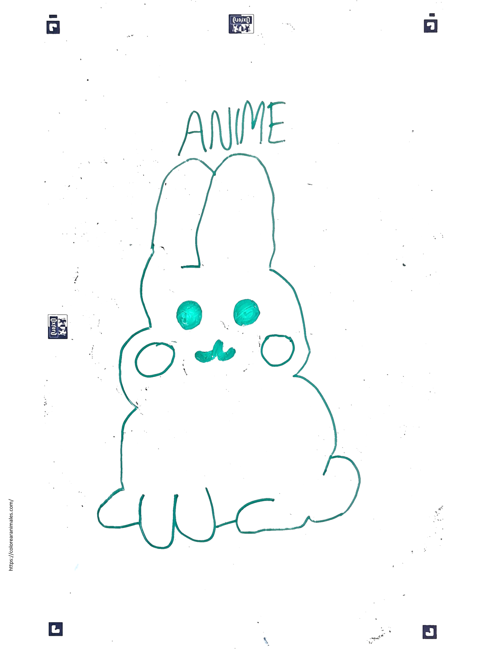 dibujo de conejo anime sentado sencillo para colorear a lapiz, ideal para ninos pequenos