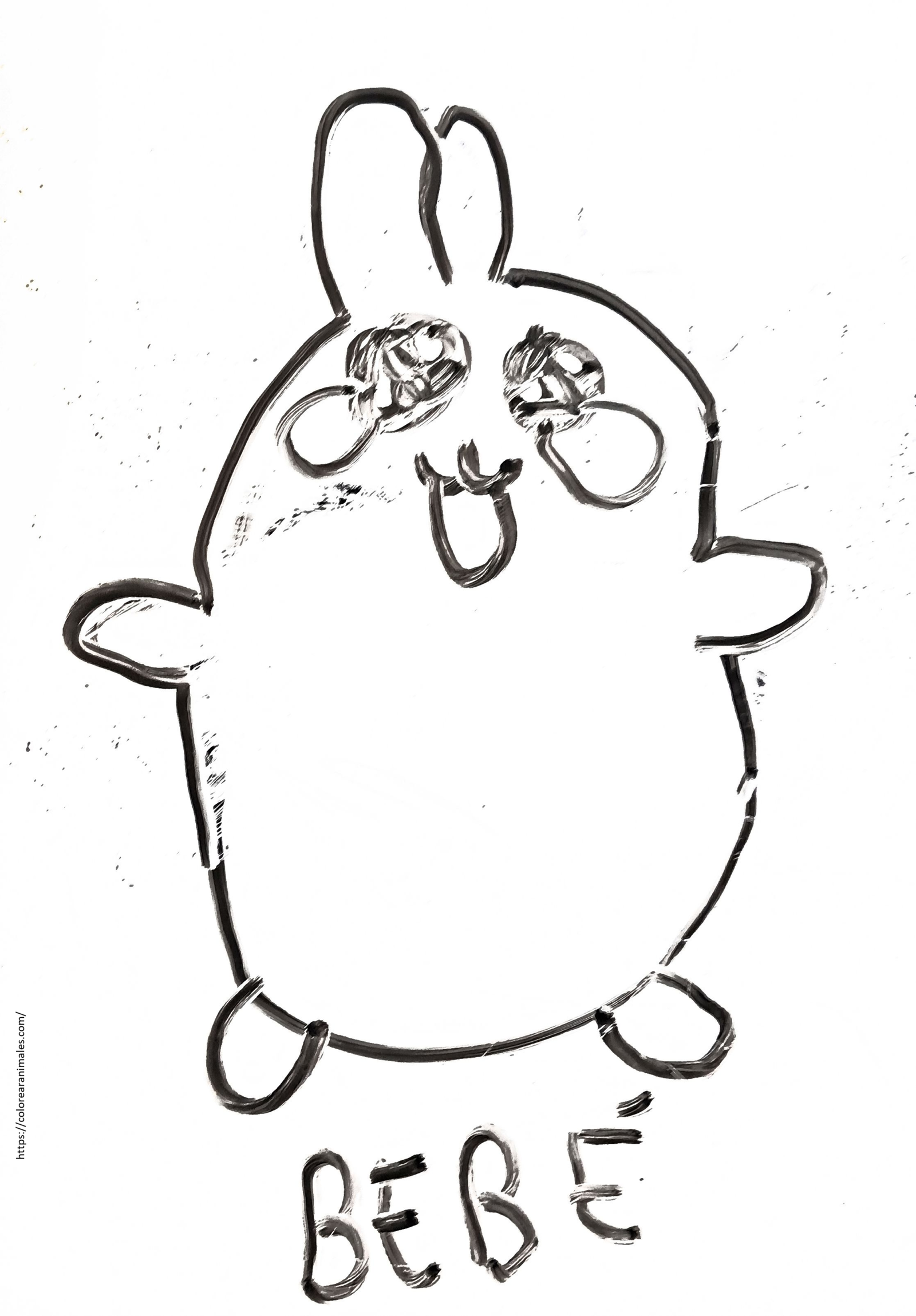 dibujo de conejo bebe rechoncho de pie con una zanahoria para colorear, facil para ninos pequenos