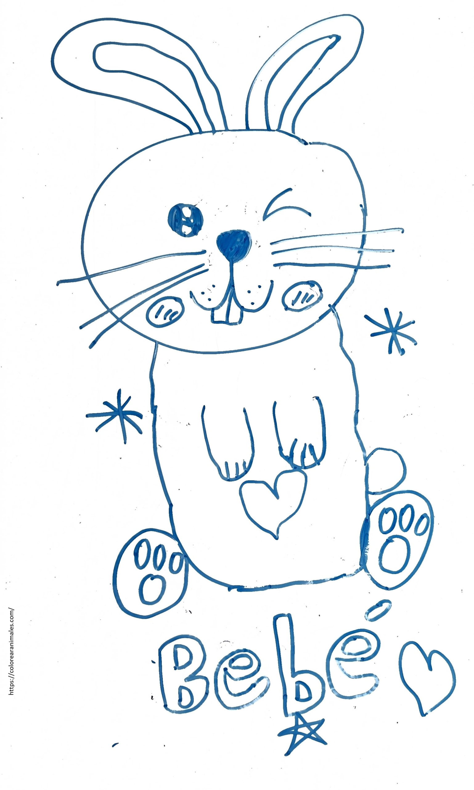 dibujo de conejo bebe kawaii con pajarita y zanahoria para colorear, tierno para ninos