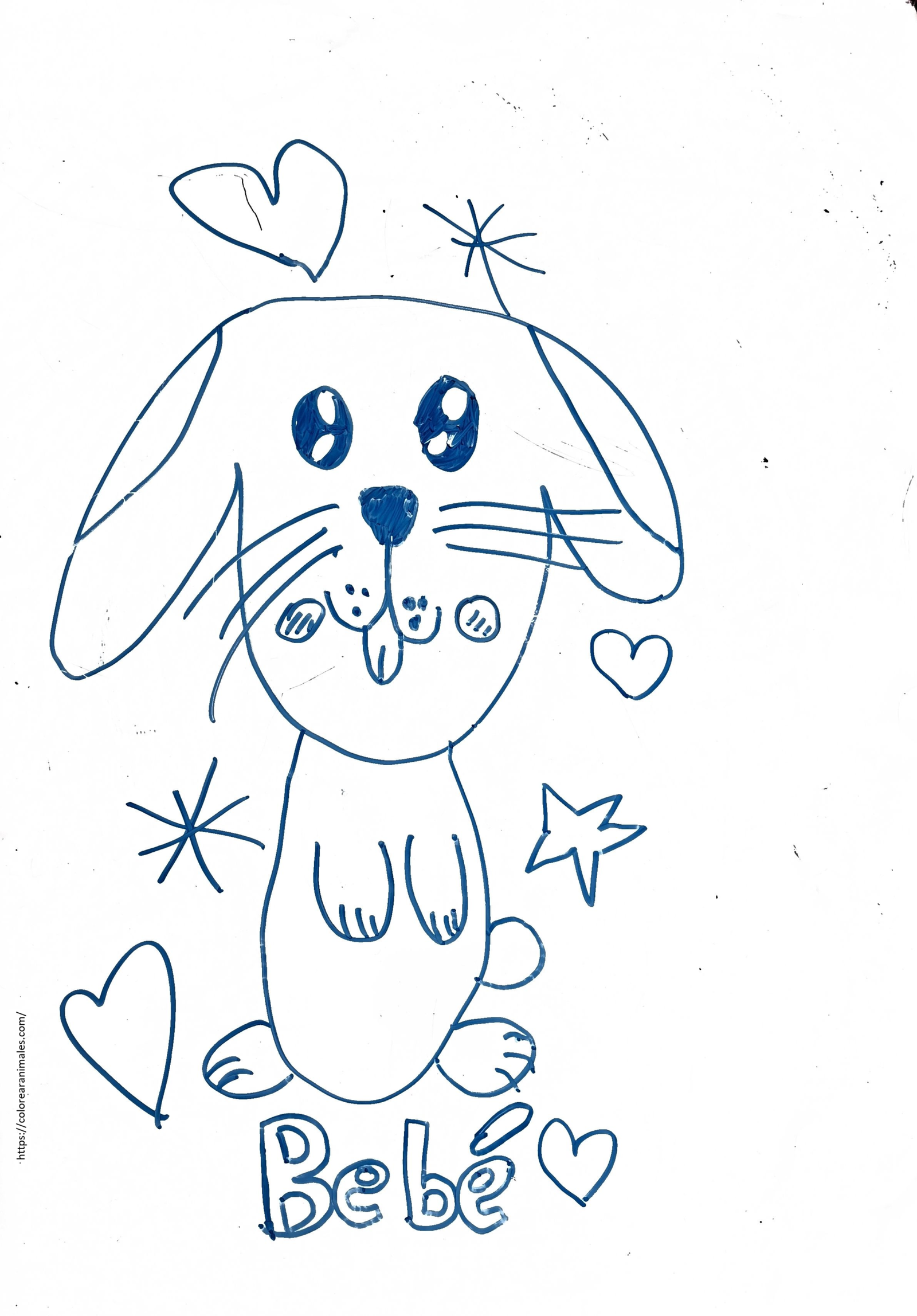 dibujo de conejo bebe kawaii con un corazon para colorear, tierno para ninos