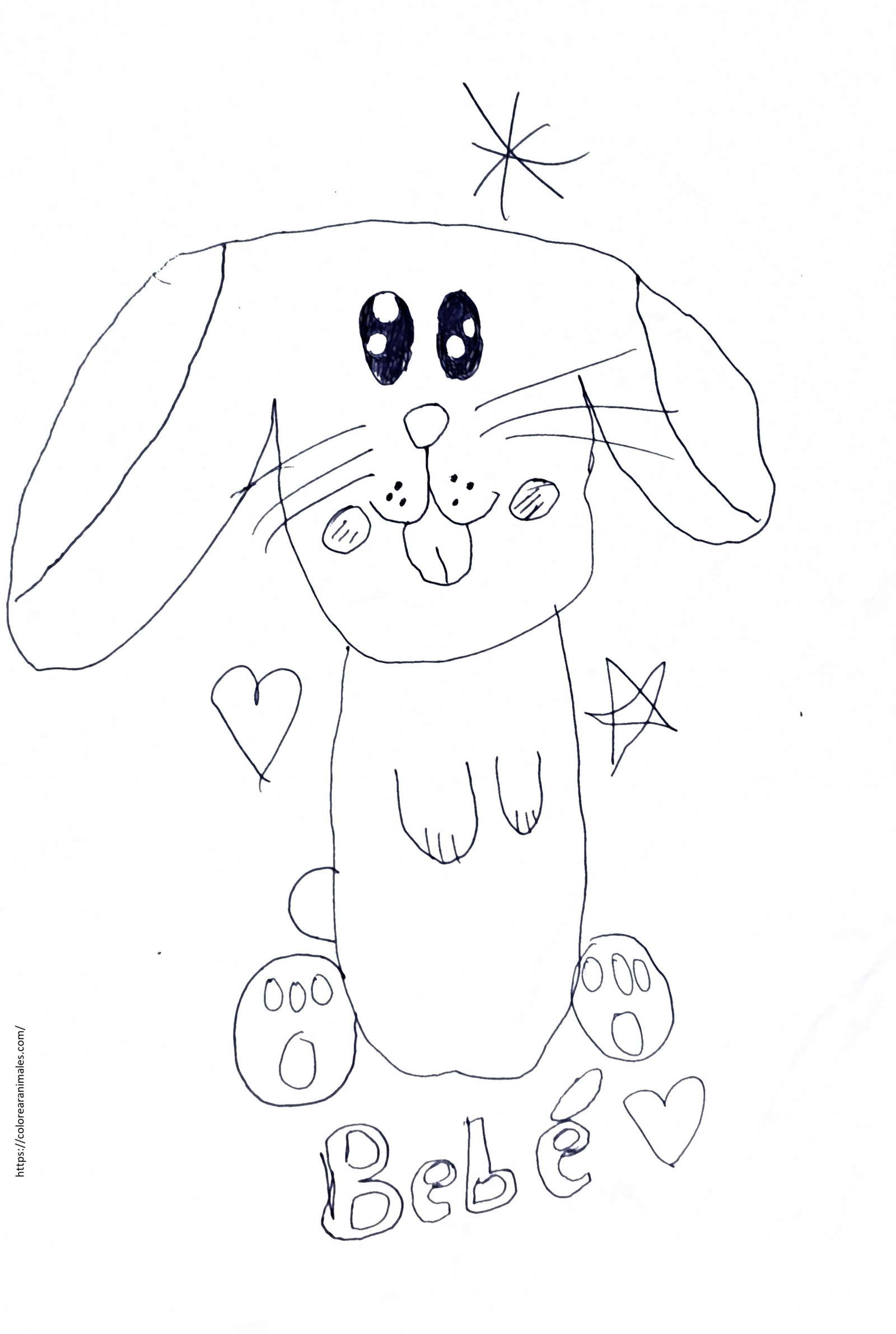 dibujo de conejo bebe kawaii sonriente para colorear, estilo adorable para ninos pequenos