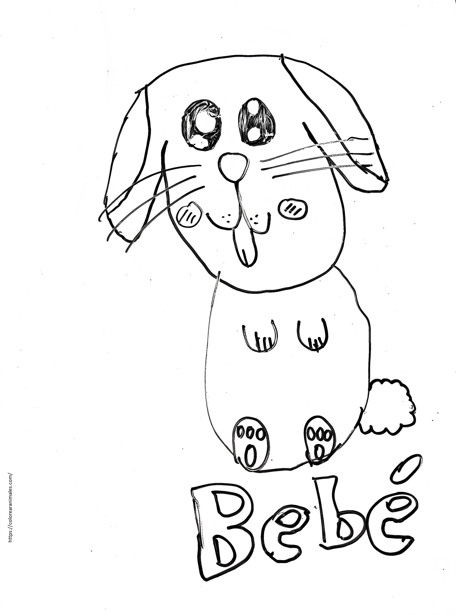dibujo de conejo bebe de mejillas grandes para colorear a lapiz, tierno para ninos