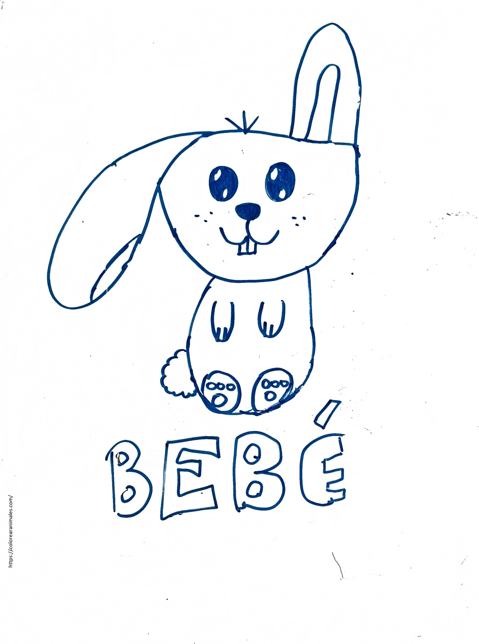 dibujo de conejo bebe kawaii para colorear, carita tierna para ninos pequenos