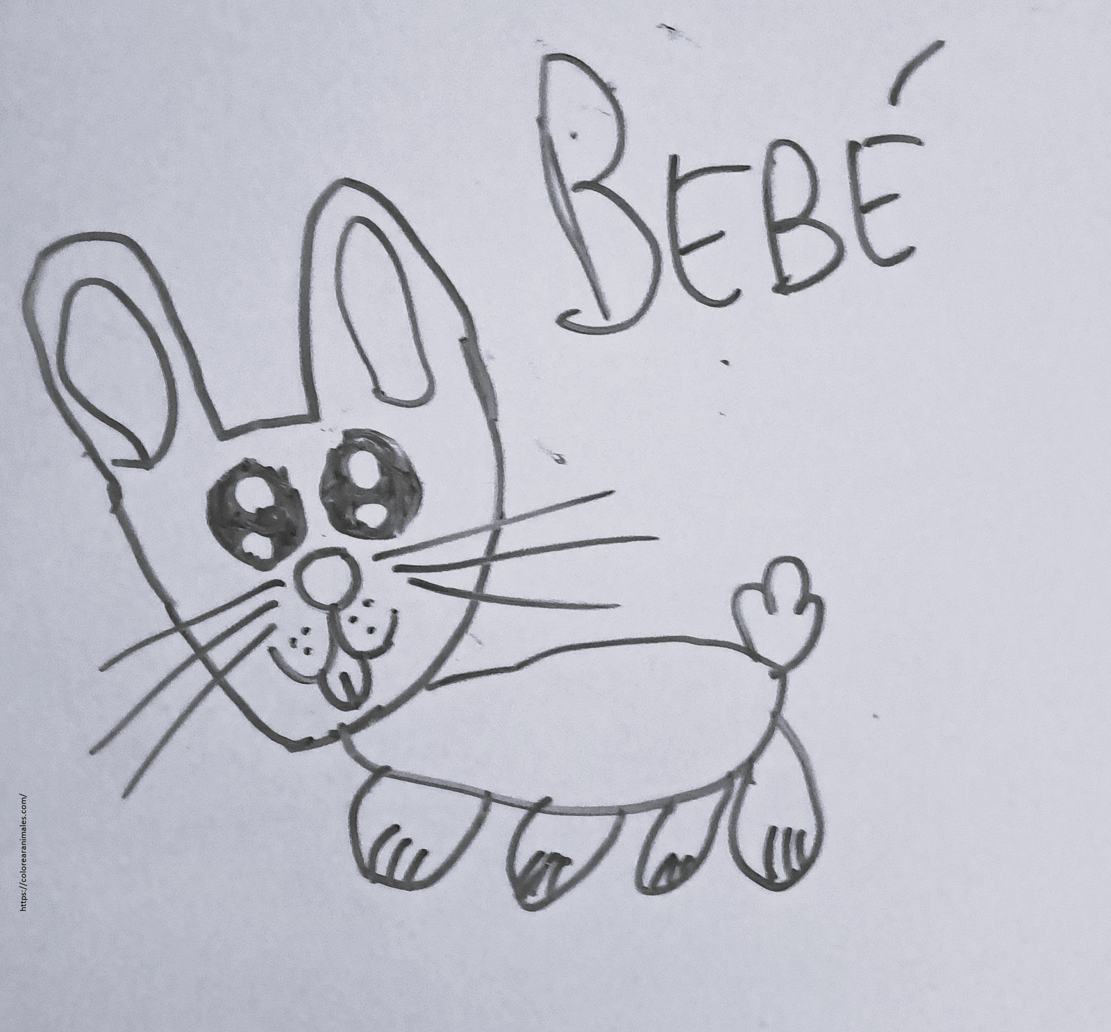 dibujo de conejo bebe kawaii saludando para colorear, carita simpatica para ninos
