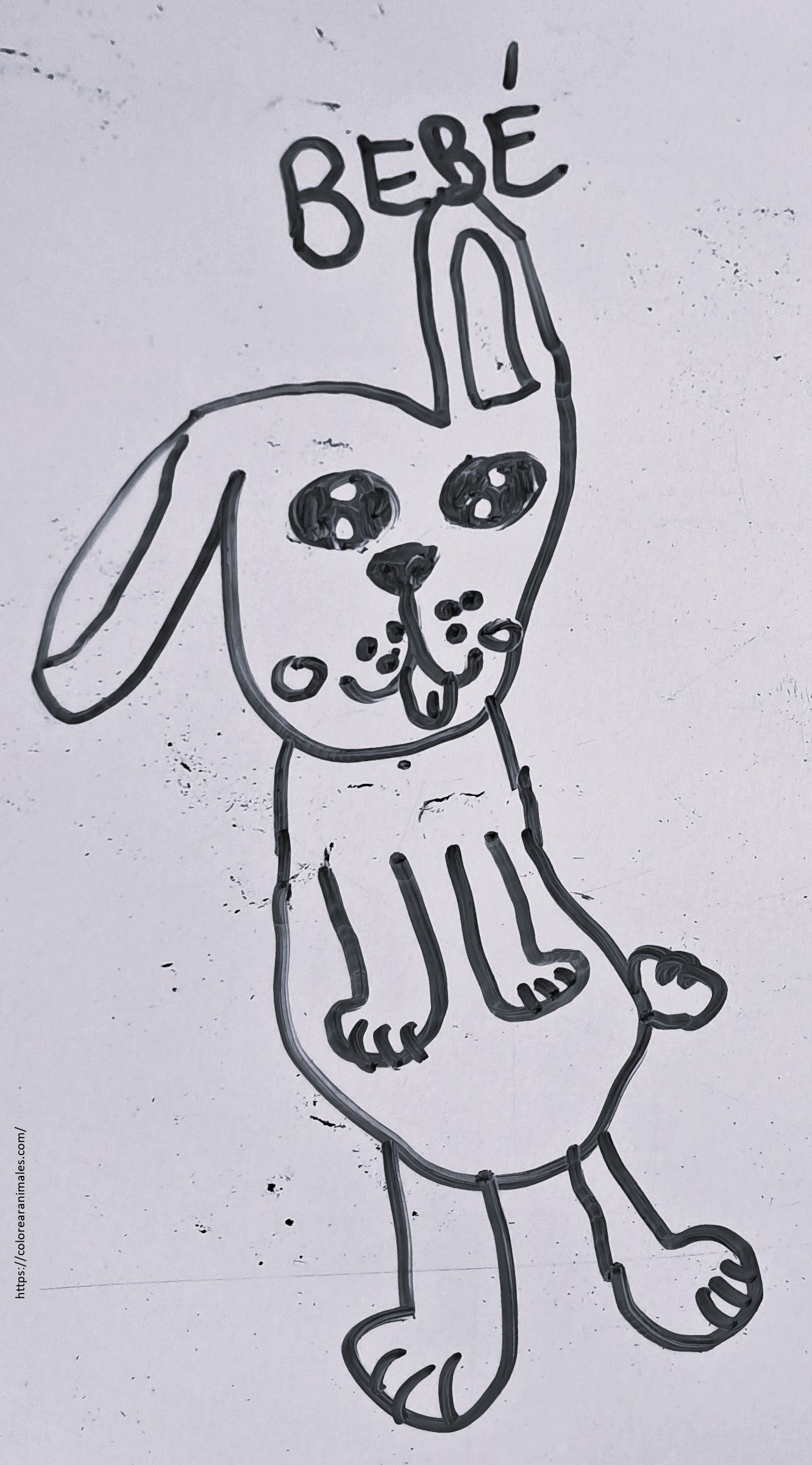 dibujo de conejo bebe de pie para colorear a lapiz, facil para ninos pequenos