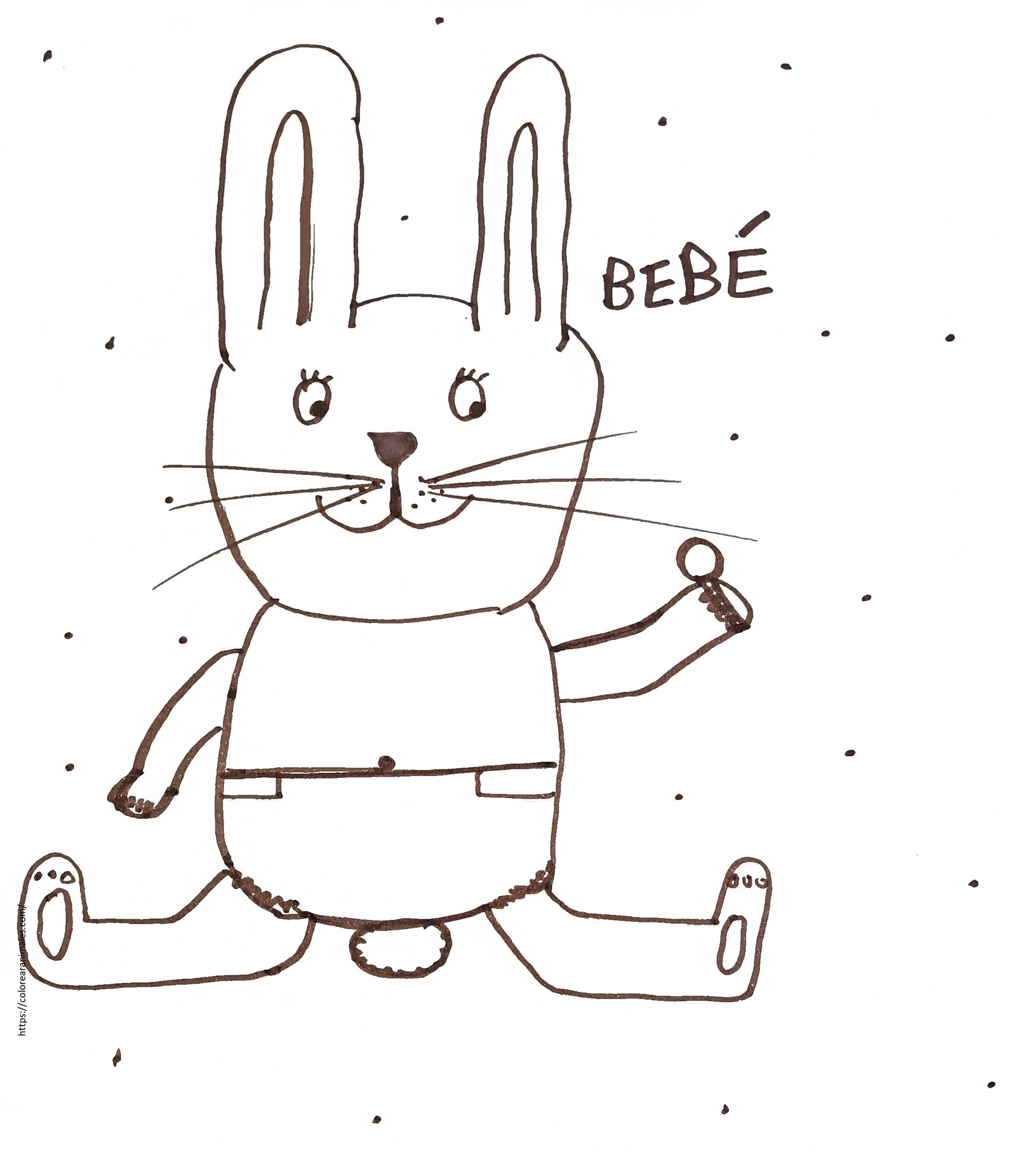 dibujo de conejo bebe caminando para colorear, tierno para ninos pequenos