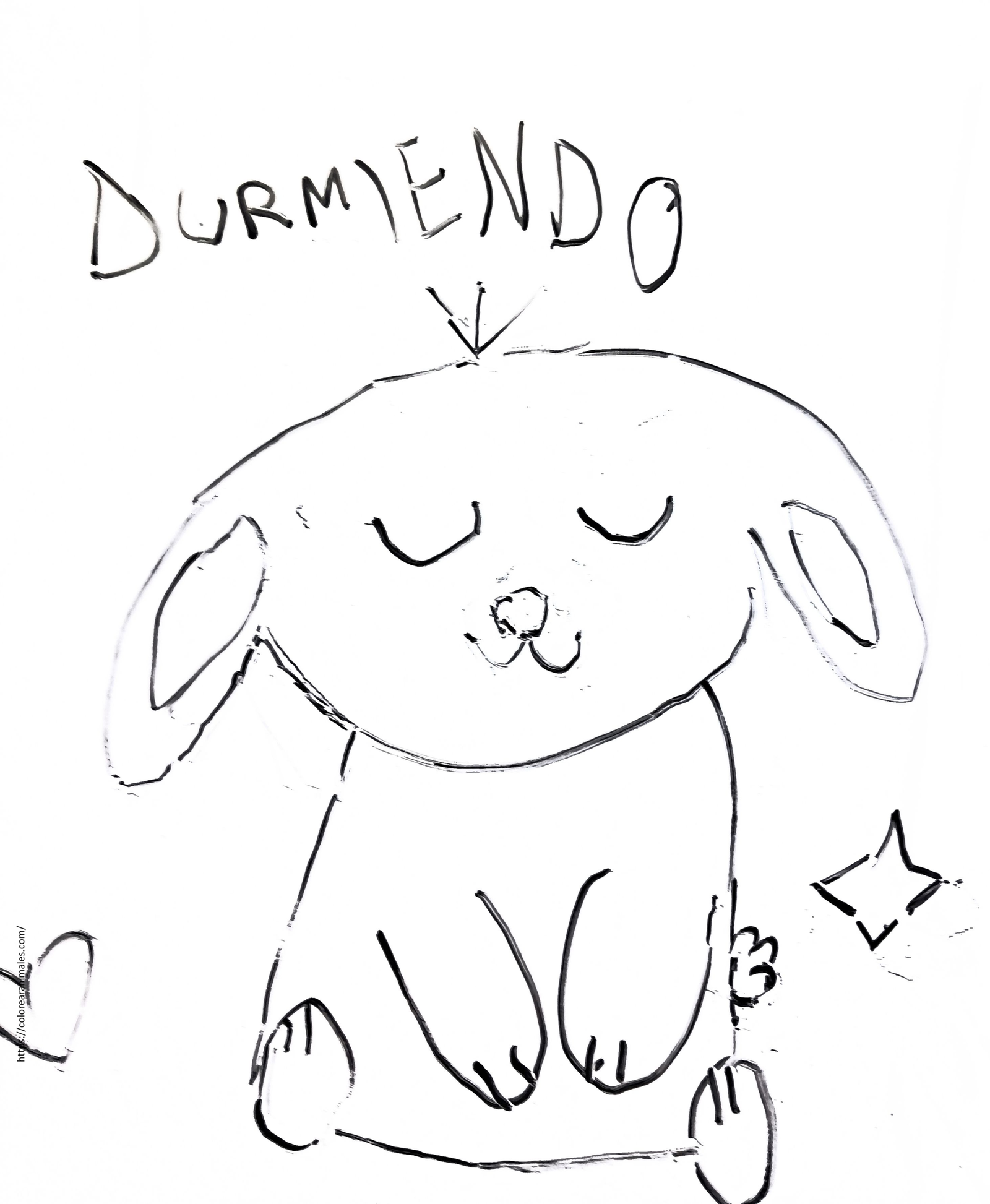 dibujo de conejo durmiendo con los ojos cerrados para colorear, escena tranquila para ninos