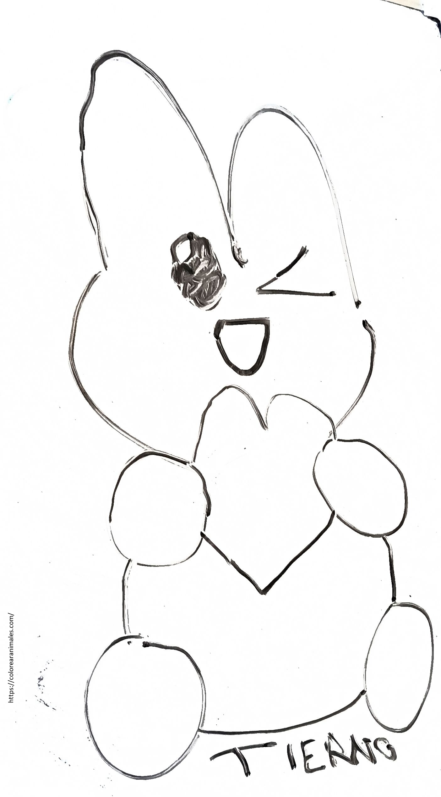 dibujo de conejo tierno sujetando un corazon para colorear a lapiz, ideal para ninos