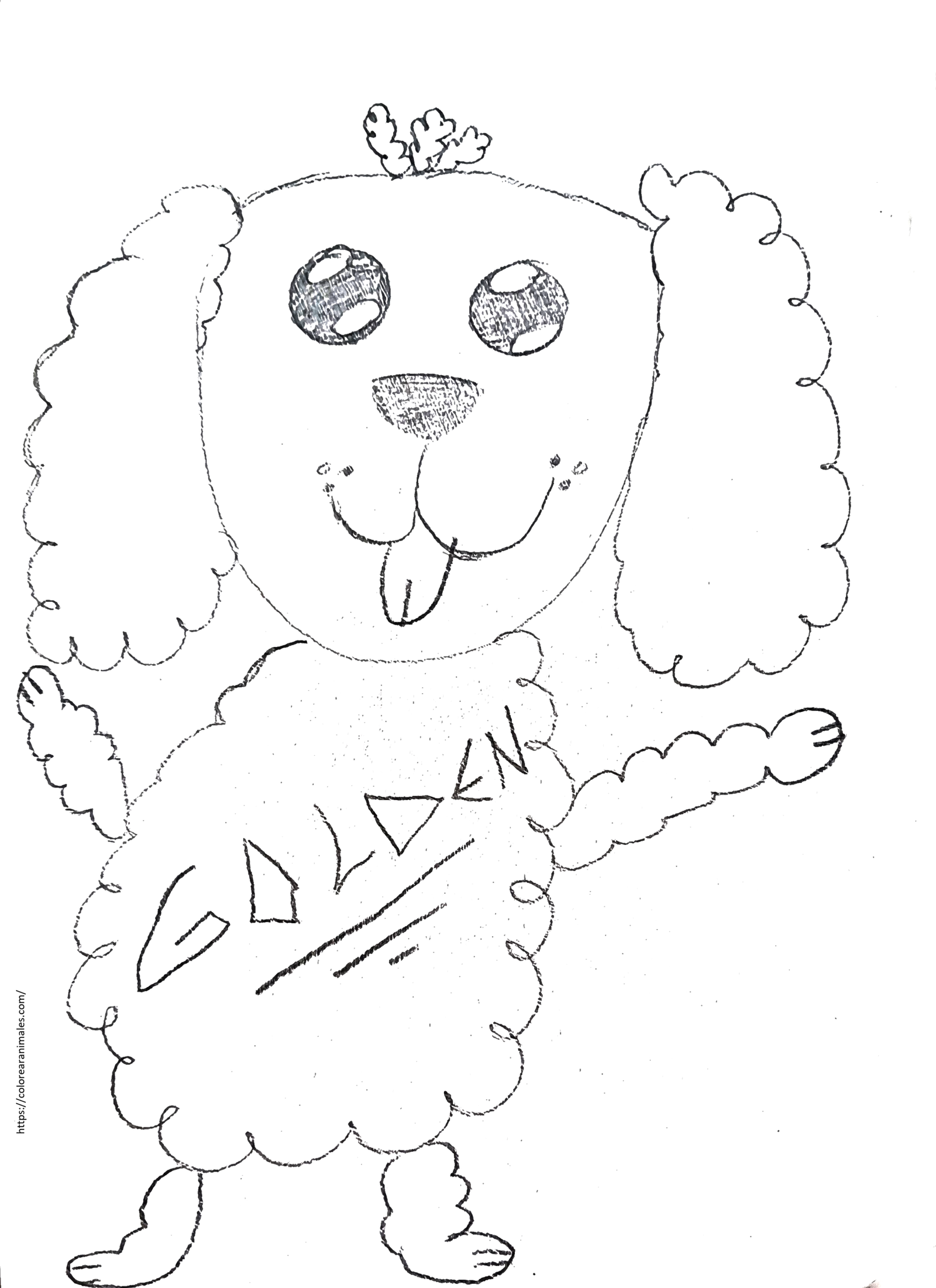 dibujo de perro golden retriever de pie sonriendo para colorear, cachorro peludo para ninos