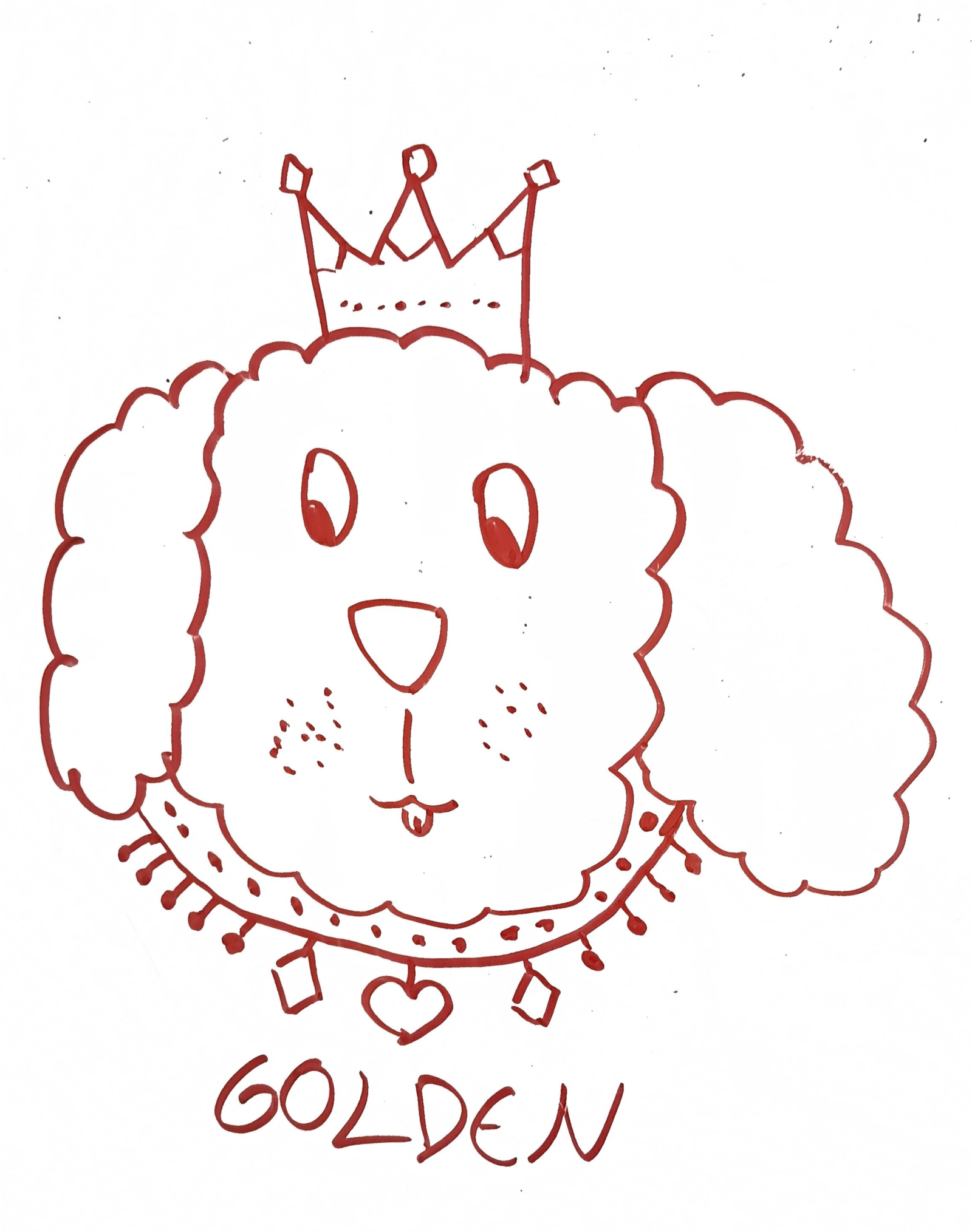 dibujo de cara de golden retriever con corona para colorear, perrito principe para ninos