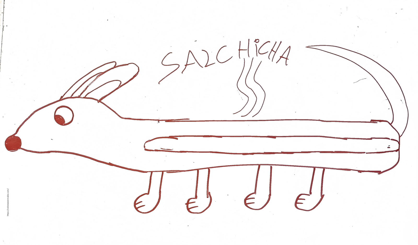 dibujo de perro salchicha con forma de perrito caliente para colorear, divertido para ninos