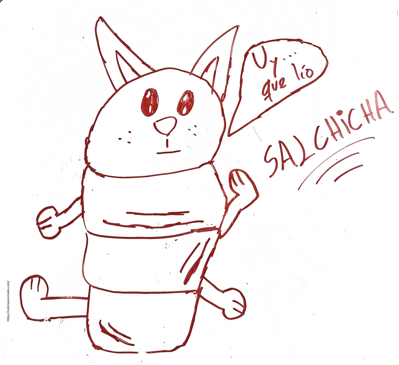 dibujo de perro salchicha de pie enrollado para colorear, gracioso para ninos
