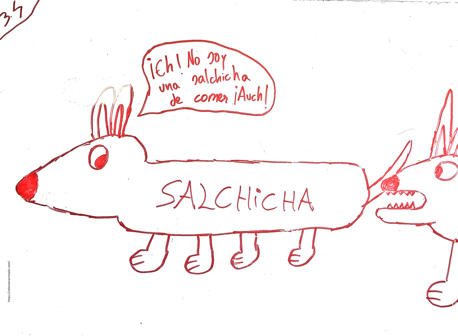 dibujo de perro salchicha con bocadillo divertido para colorear, escena comica para ninos