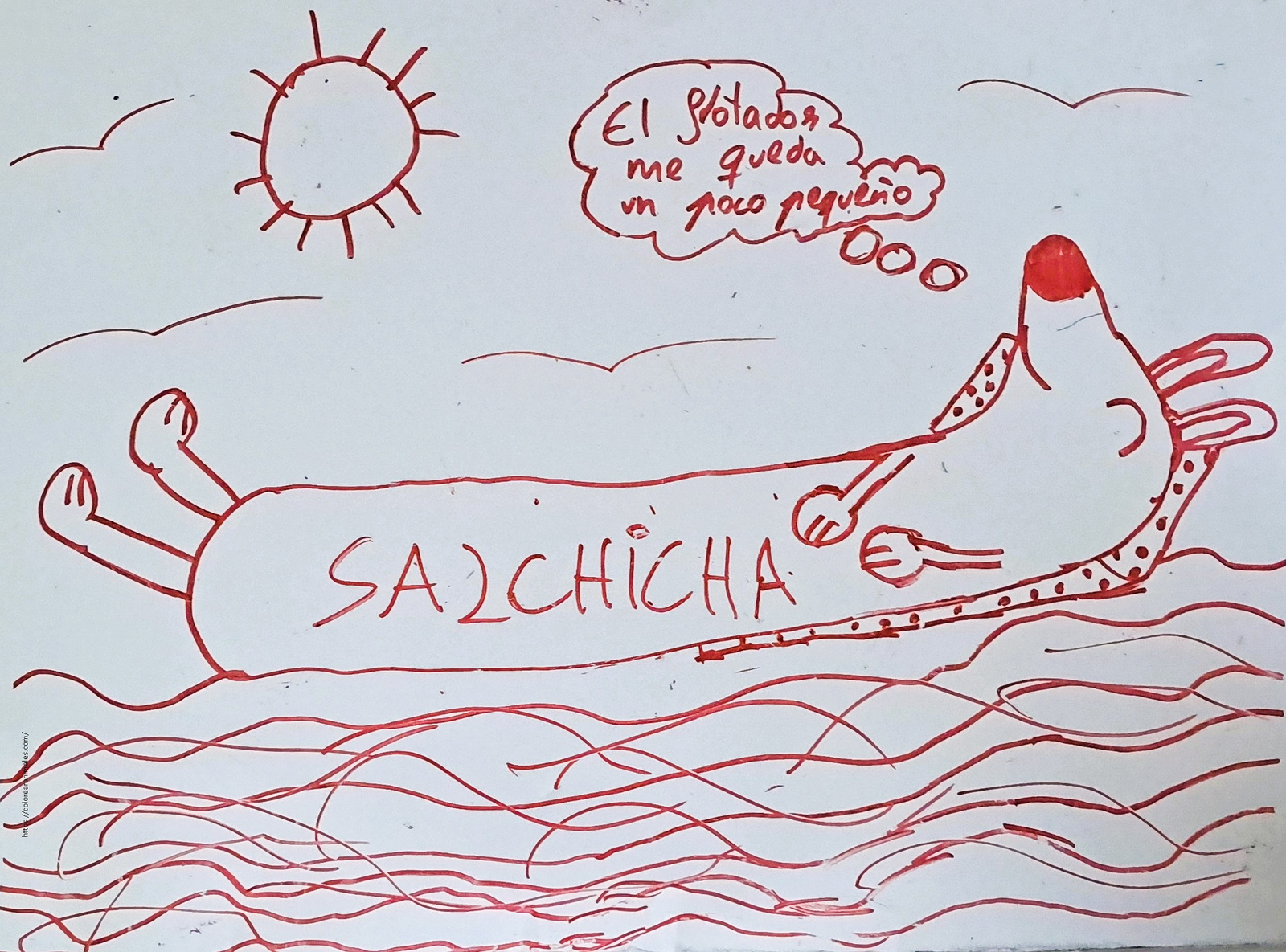 dibujo de perro salchicha en un flotador en el agua para colorear, escena de verano para ninos