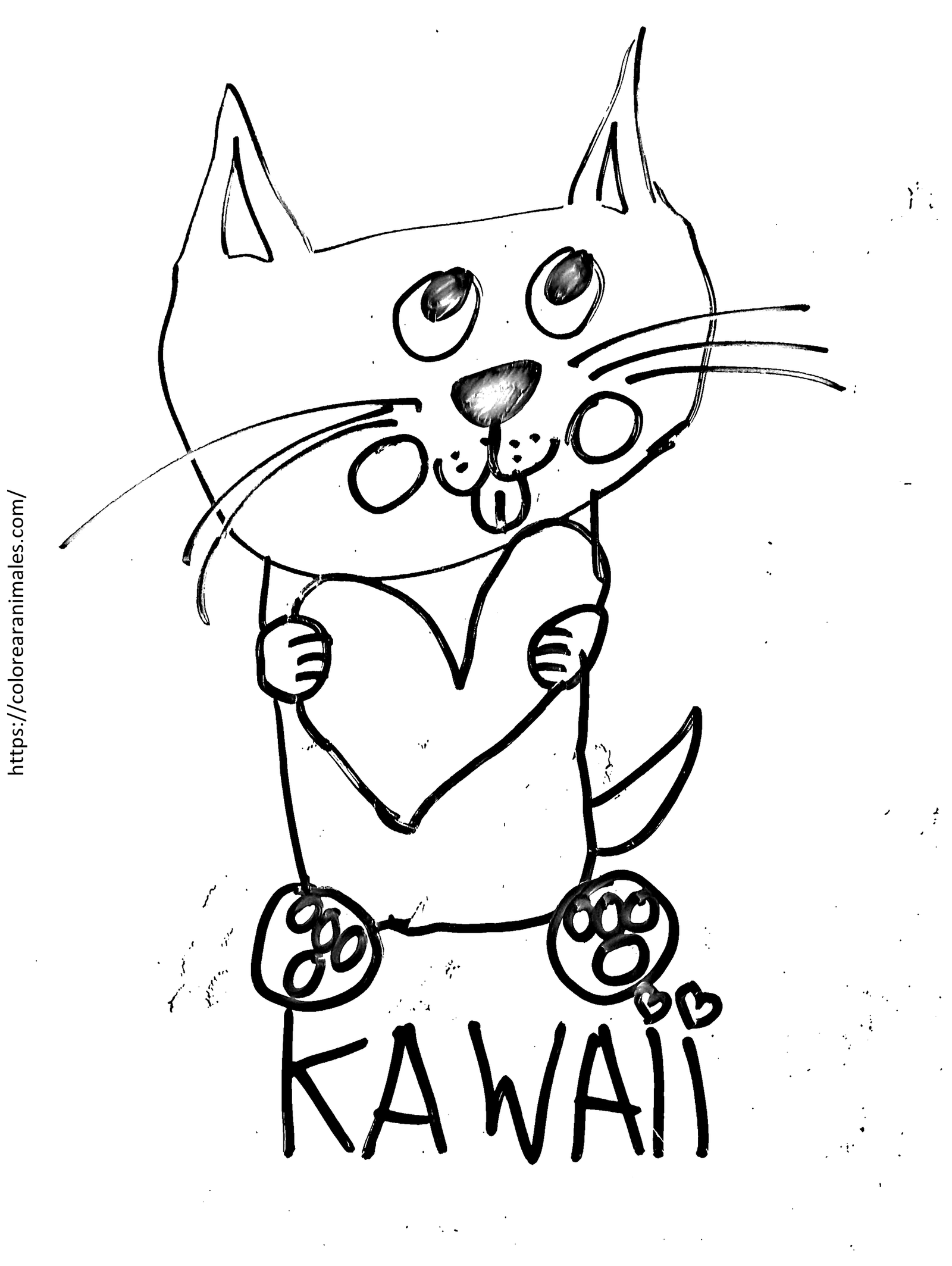 Gato kawaii con corazón para colorear, dibujo de Emma