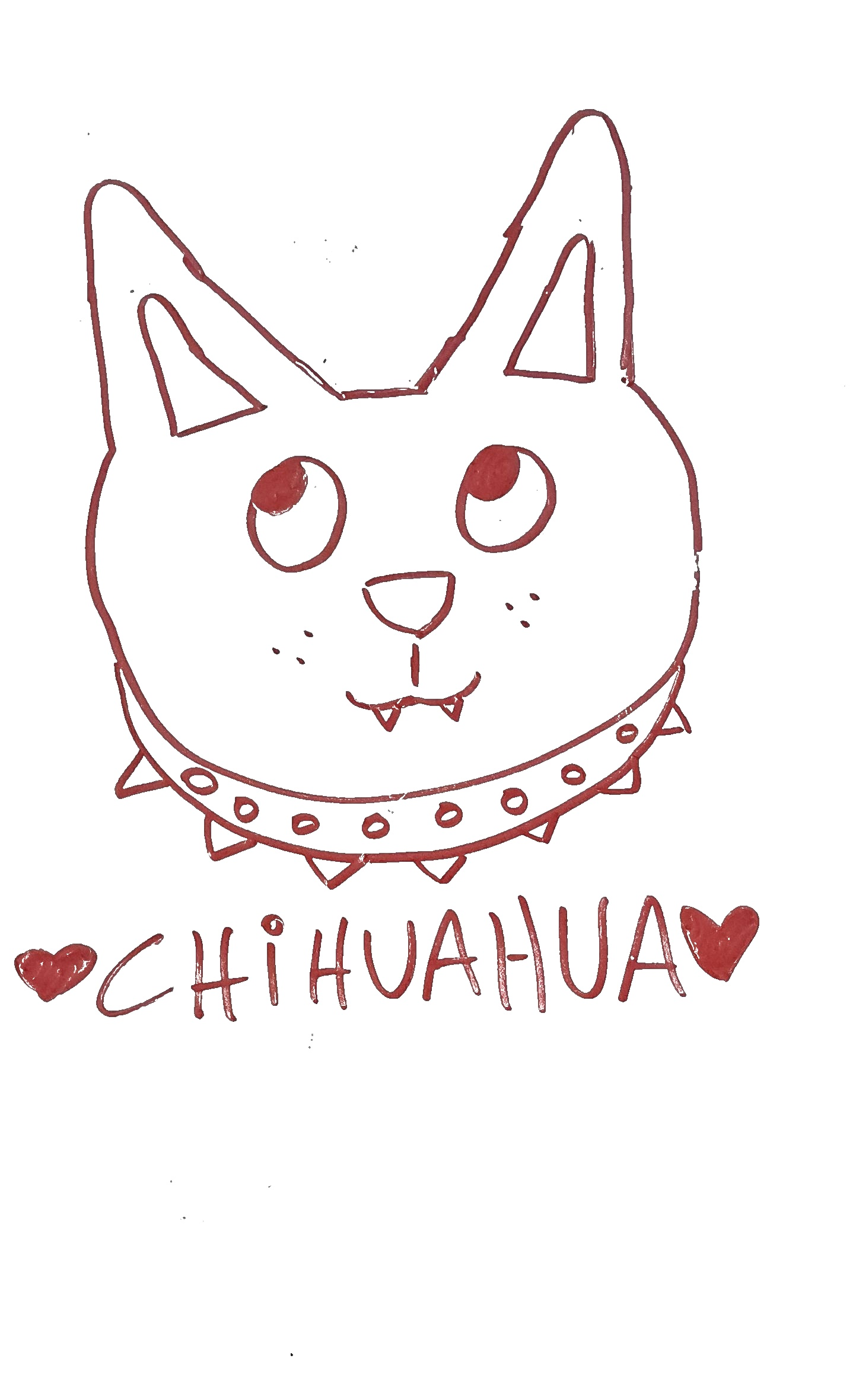 dibujo de cara de perro chihuahua con collar de pinchos para colorear, chihuahua con corazones para ninos