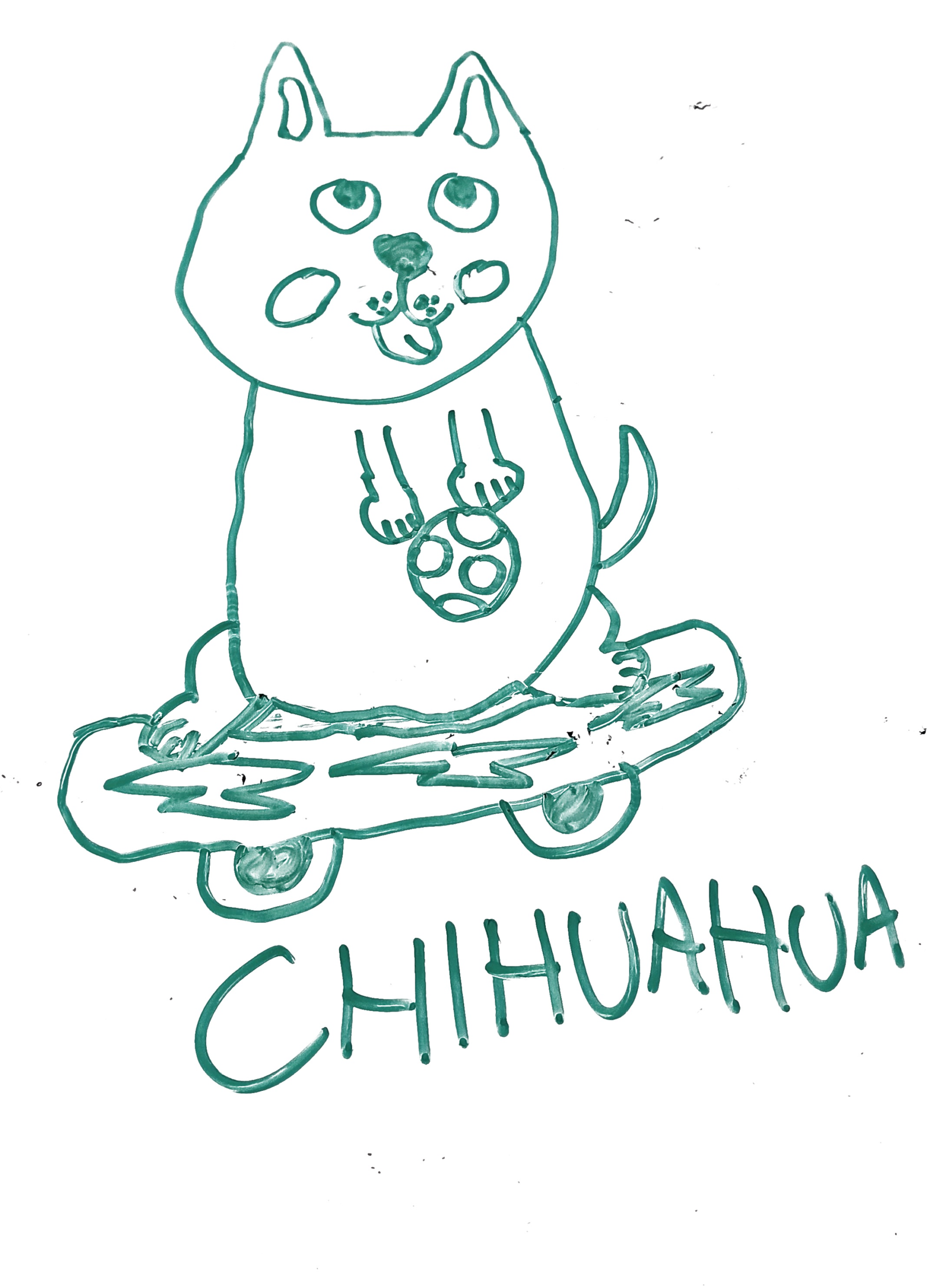 dibujo de perro chihuahua montando en monopatin para colorear, escena divertida para ninos